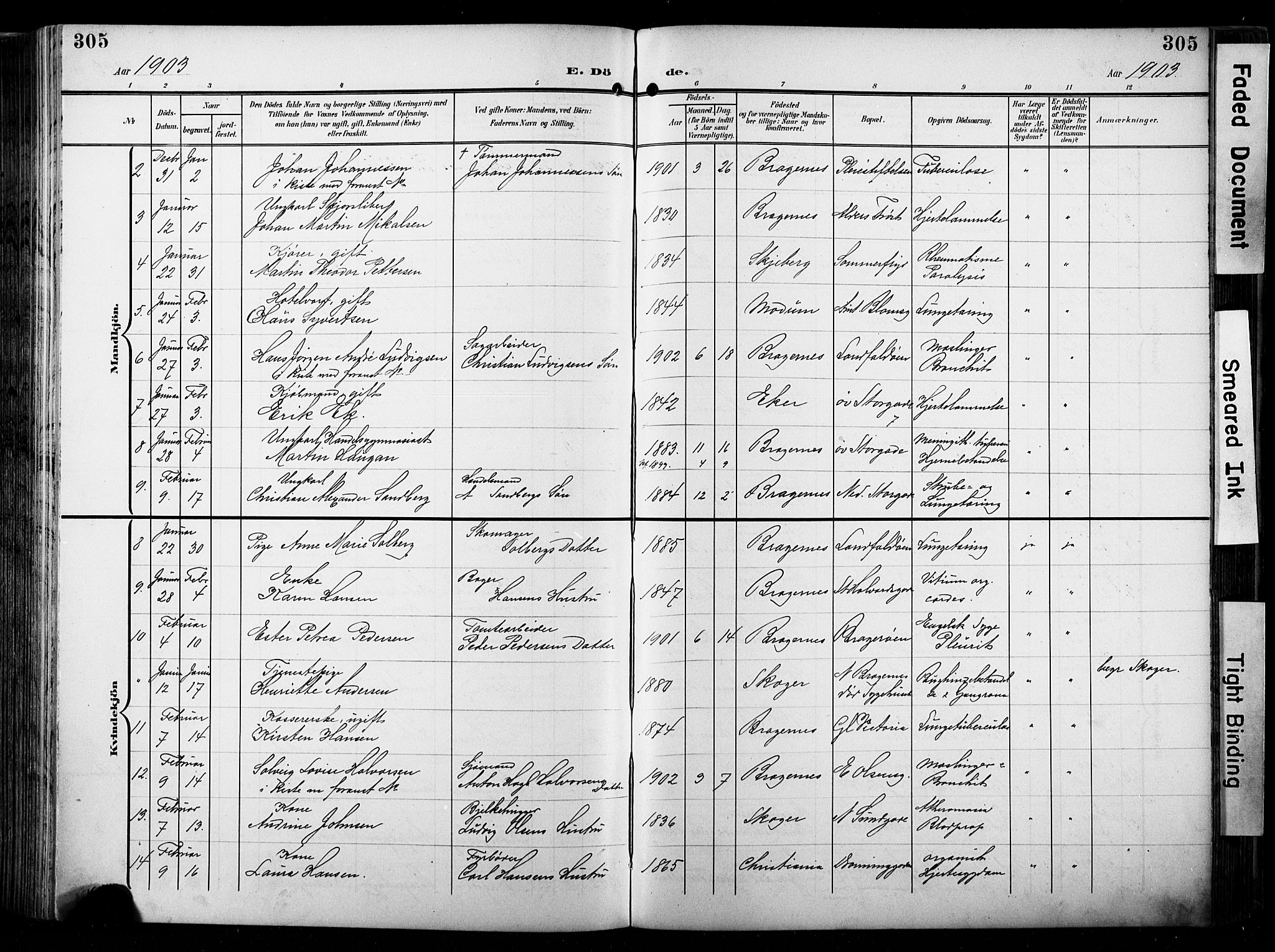 Bragernes kirkebøker, SAKO/A-6/F/Fb/L0009: Parish register (official) no. II 9, 1902-1911, p. 305