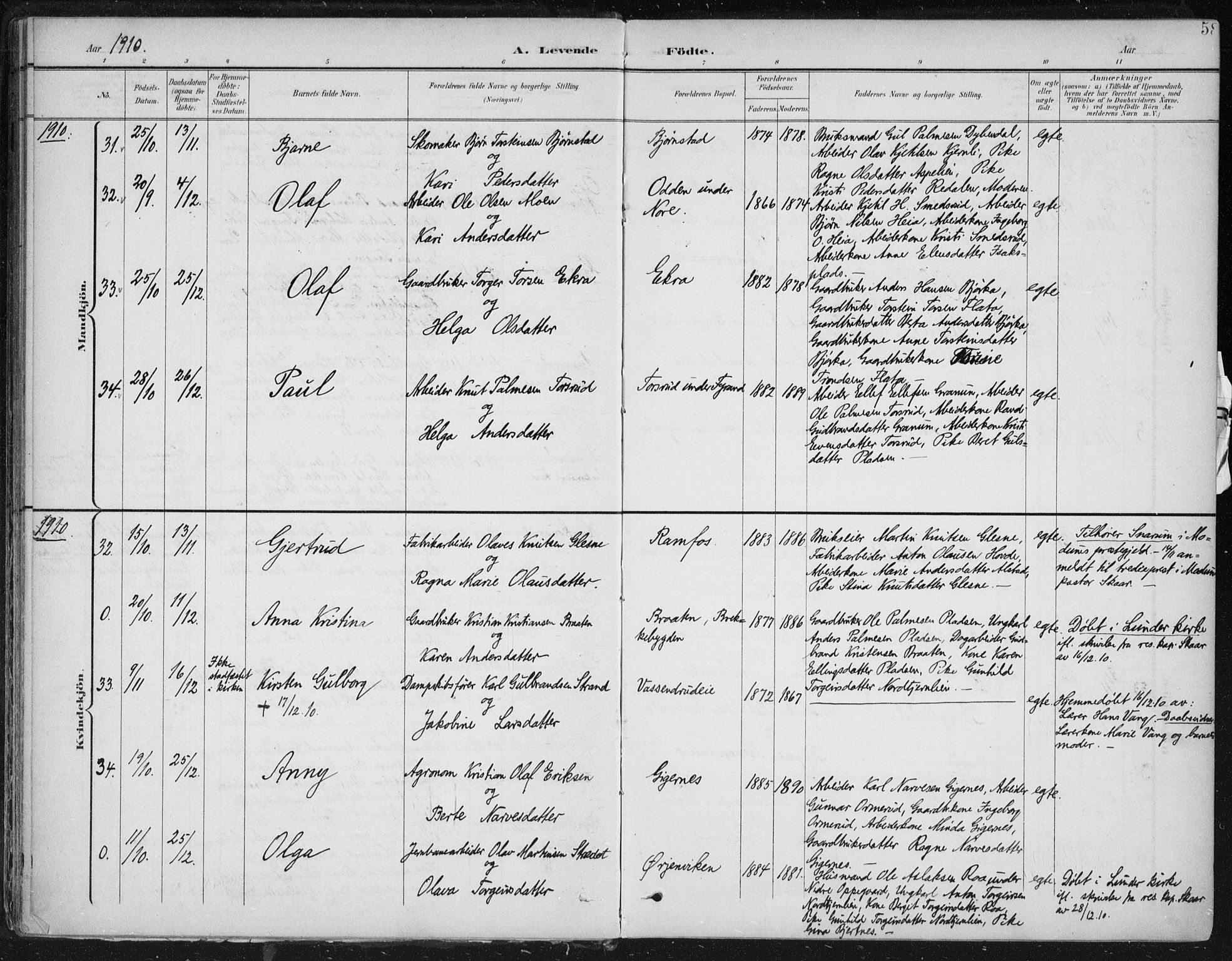 Krødsherad kirkebøker, AV/SAKO-A-19/F/Fa/L0007: Parish register (official) no. 7, 1900-1915, p. 58