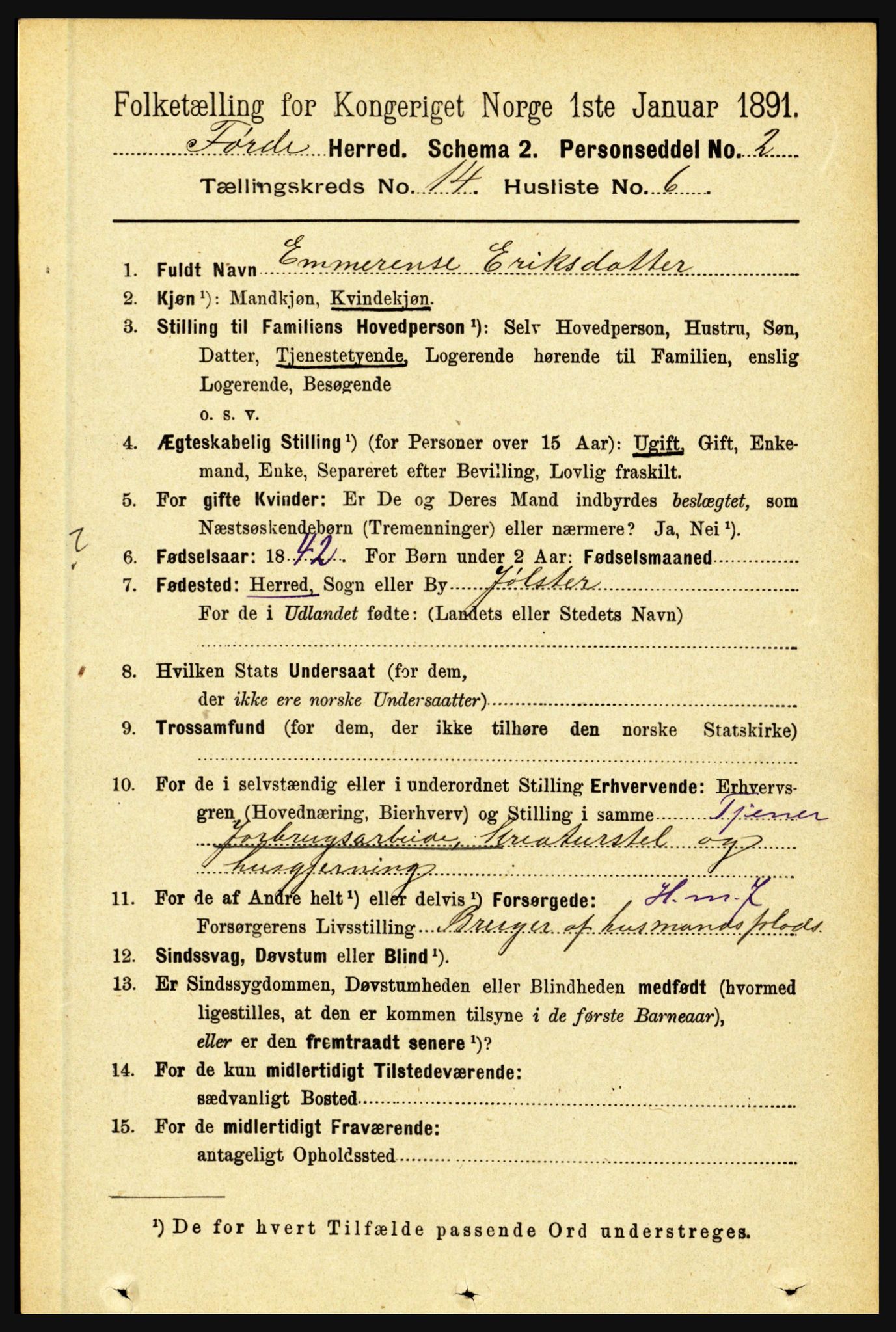 RA, 1891 census for 1432 Førde, 1891, p. 5168