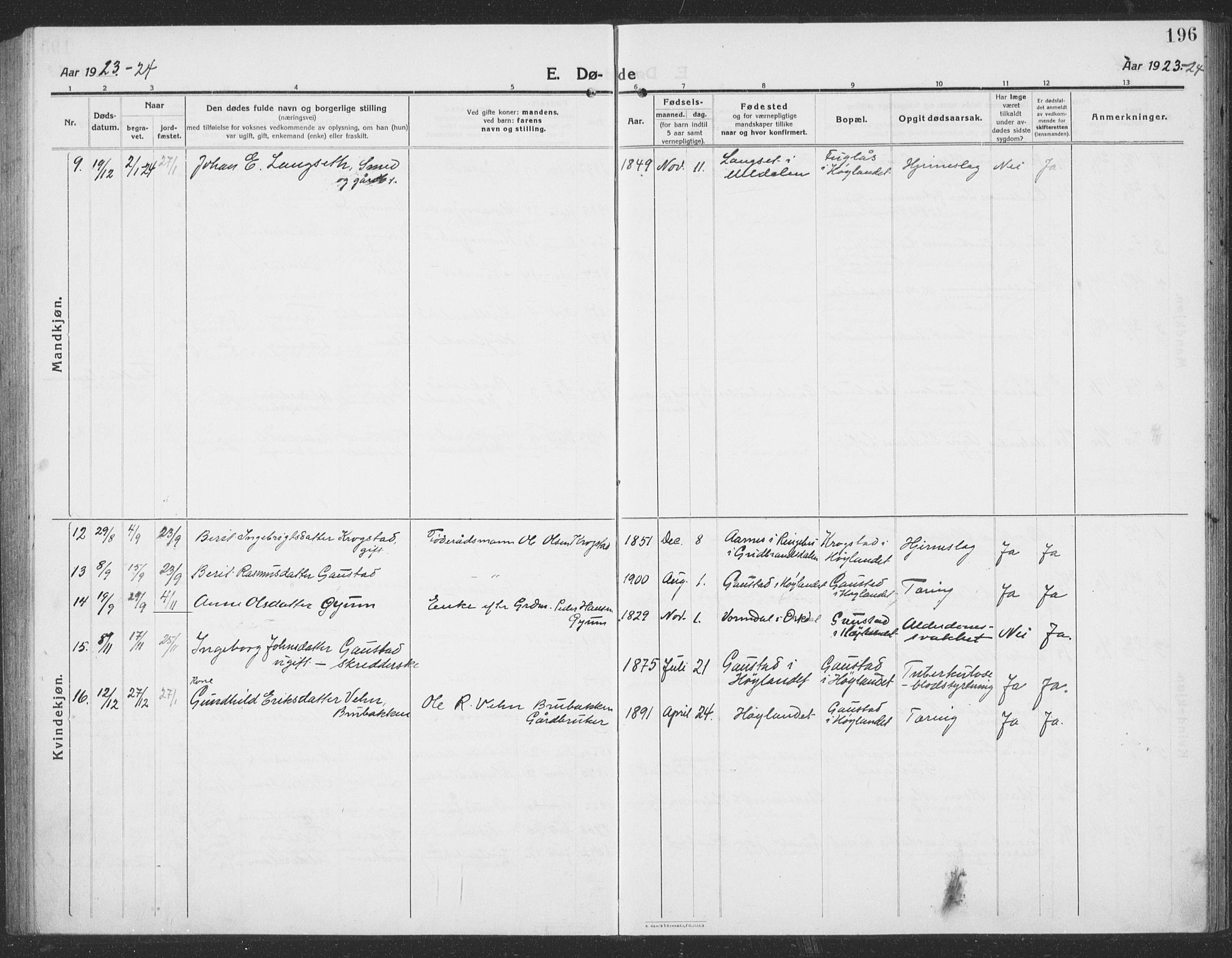 Ministerialprotokoller, klokkerbøker og fødselsregistre - Sør-Trøndelag, SAT/A-1456/694/L1134: Parish register (copy) no. 694C06, 1915-1937, p. 196