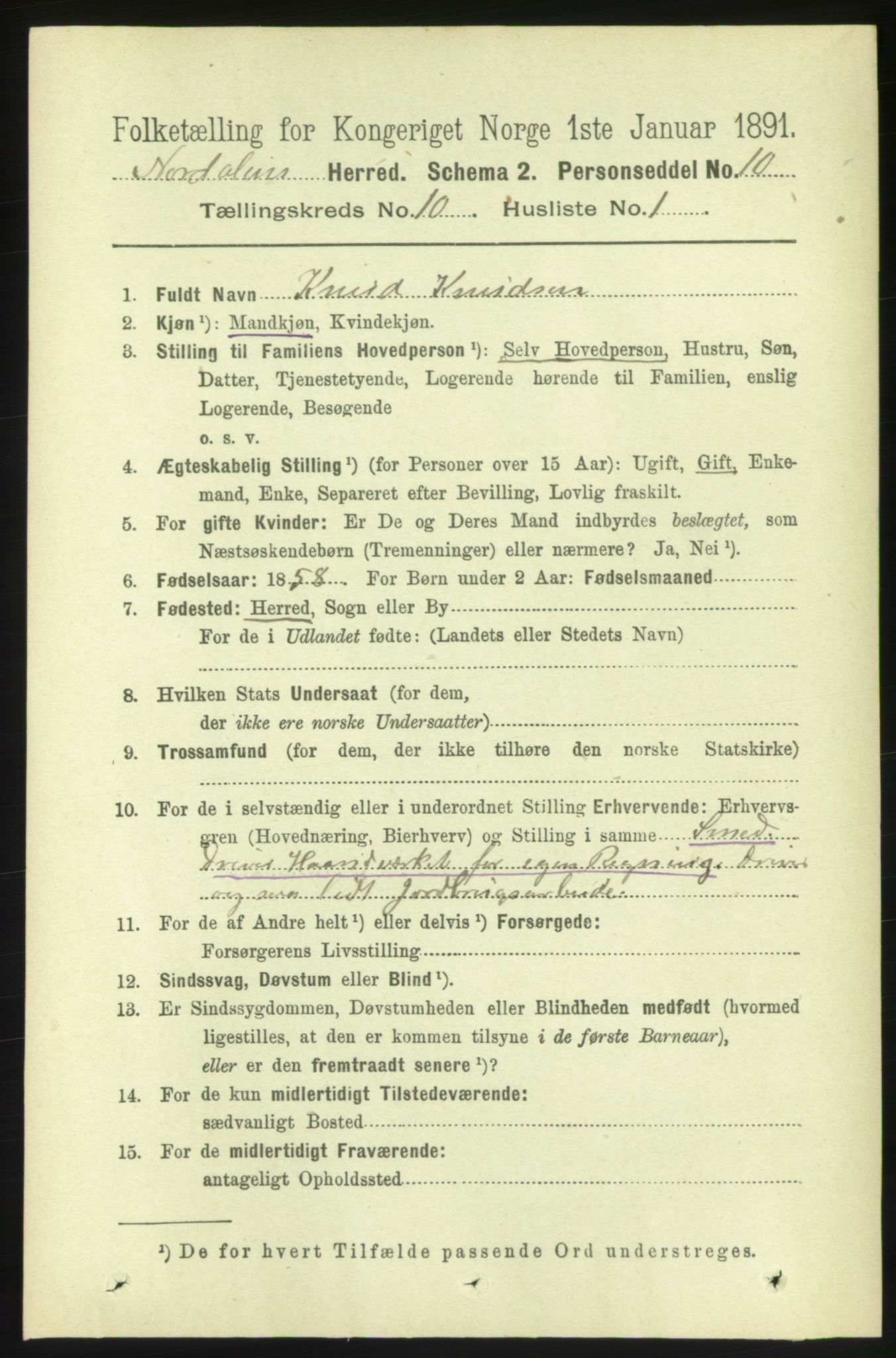 RA, 1891 census for 1524 Norddal, 1891, p. 2206