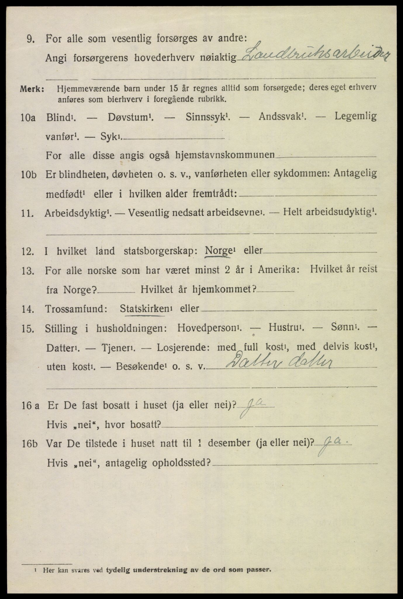 SAK, 1920 census for Holum, 1920, p. 3100