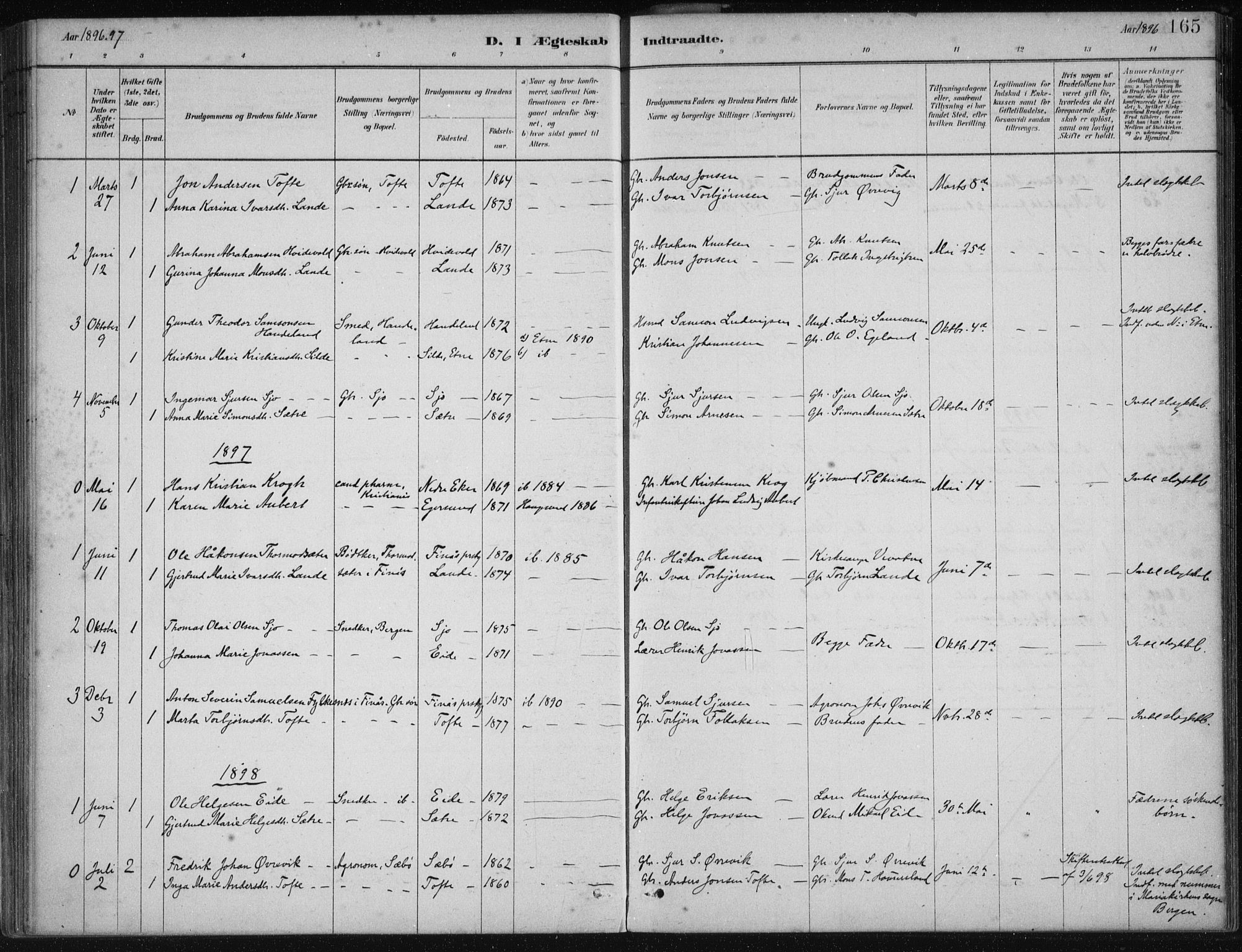 Fjelberg sokneprestembete, SAB/A-75201/H/Haa: Parish register (official) no. C  1, 1879-1918, p. 165