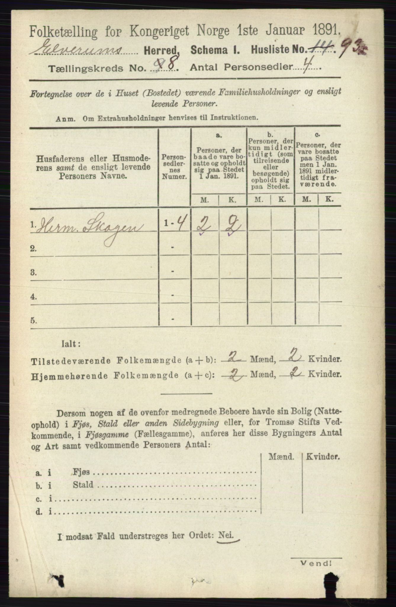 RA, 1891 census for 0427 Elverum, 1891, p. 7022