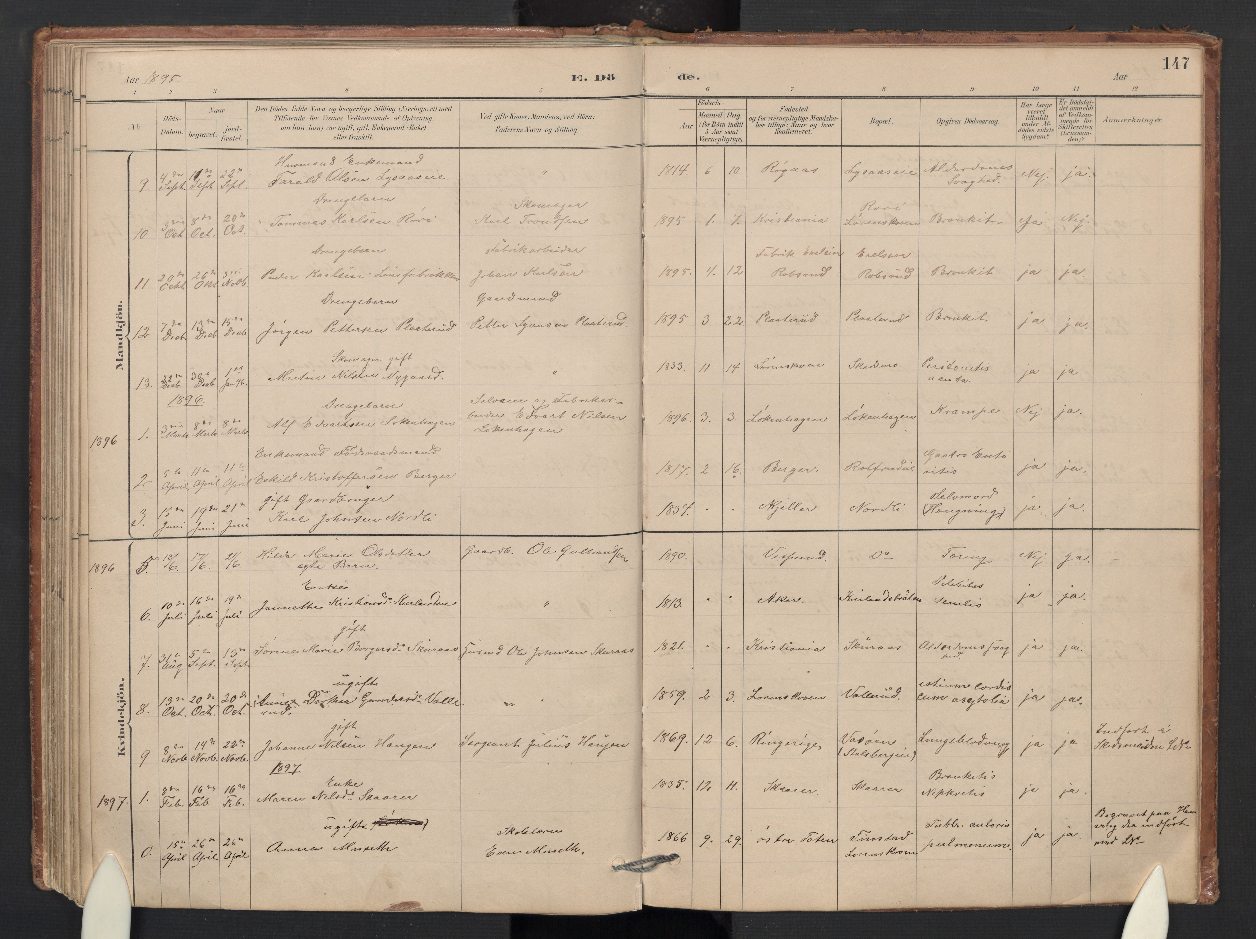Skedsmo prestekontor Kirkebøker, SAO/A-10033a/G/Gb/L0001: Parish register (copy) no. II 1, 1883-1903, p. 147