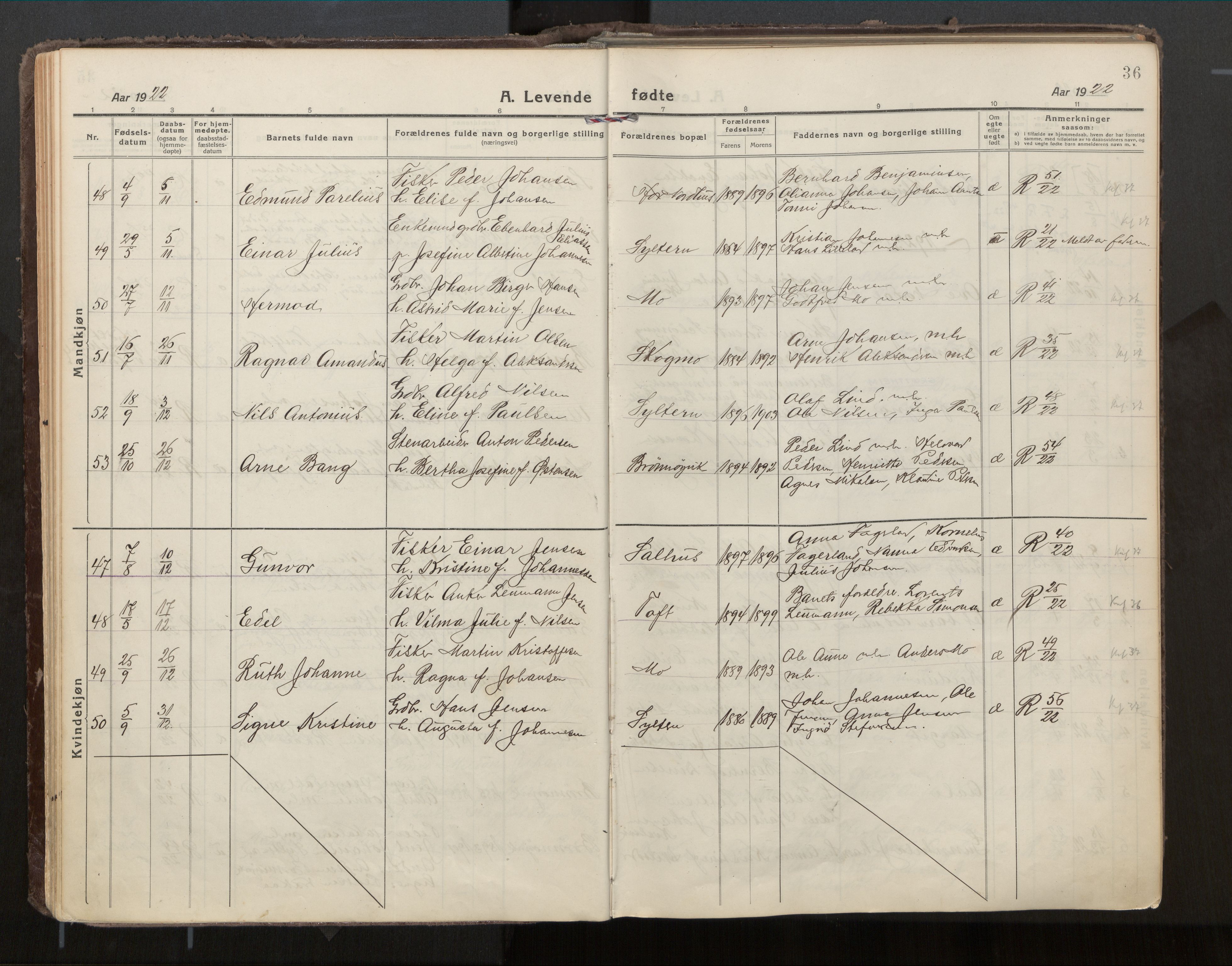 Ministerialprotokoller, klokkerbøker og fødselsregistre - Nordland, SAT/A-1459/813/L0207a: Parish register (official) no. 813A18, 1919-1927, p. 36