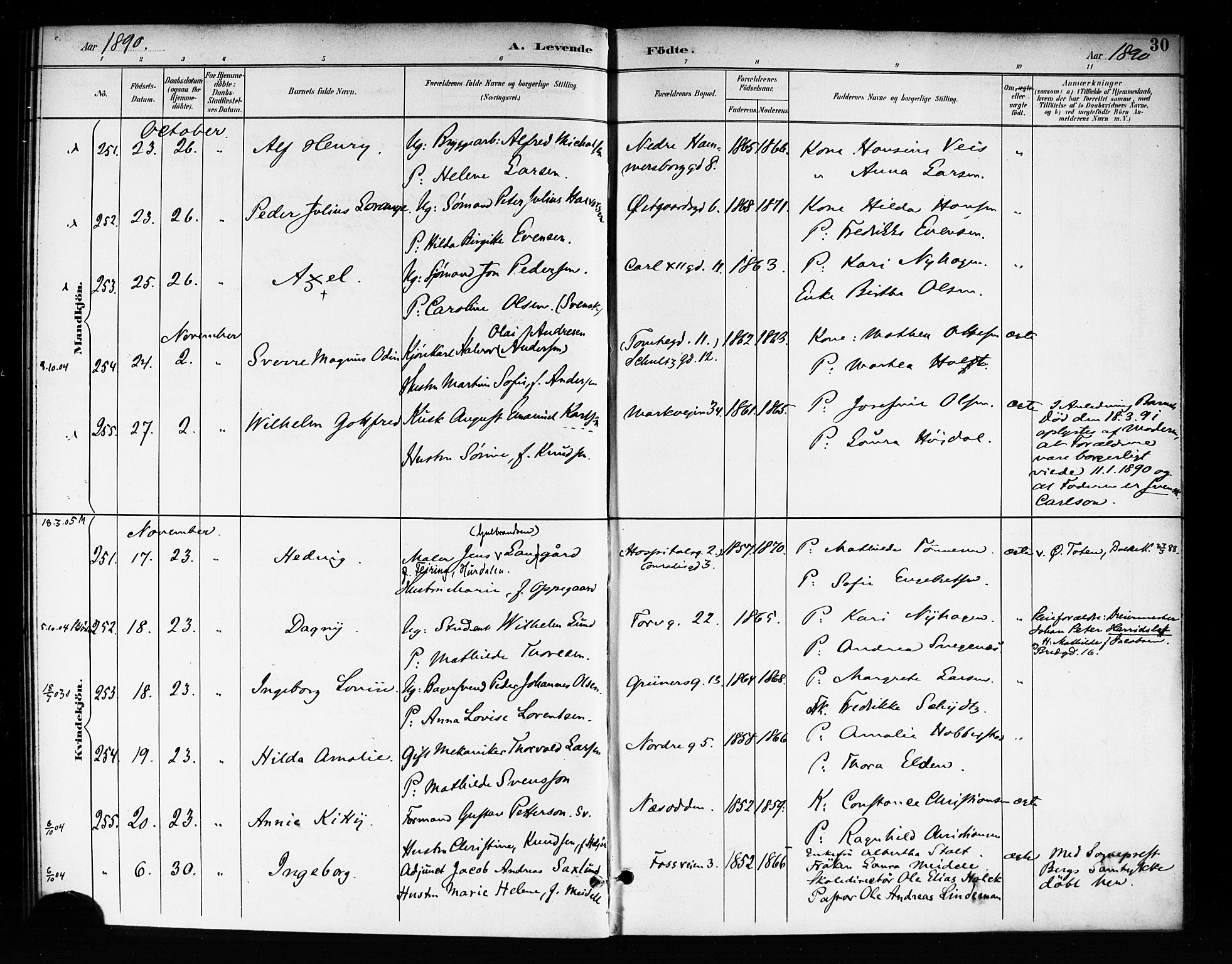 Rikshospitalet prestekontor Kirkebøker, AV/SAO-A-10309b/F/L0008: Parish register (official) no. 8, 1890-1893, p. 30