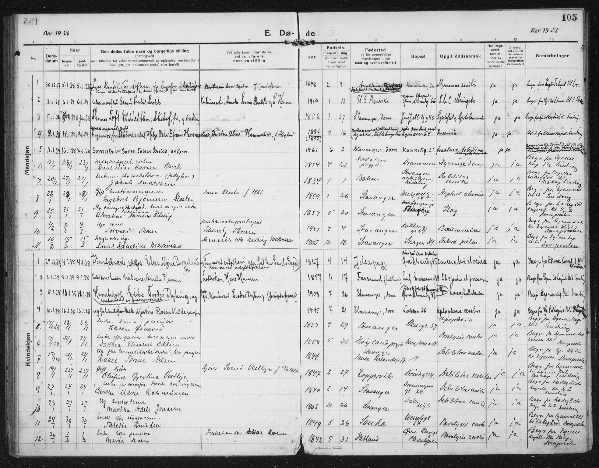 Domkirken sokneprestkontor, AV/SAST-A-101812/002/A/L0017: Parish register (official) no. A 36, 1917-1938, p. 105