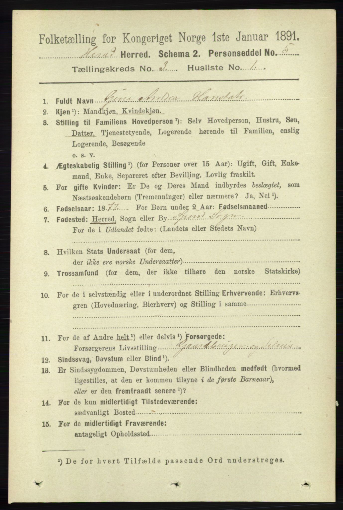 RA, 1891 census for 1039 Herad, 1891, p. 987