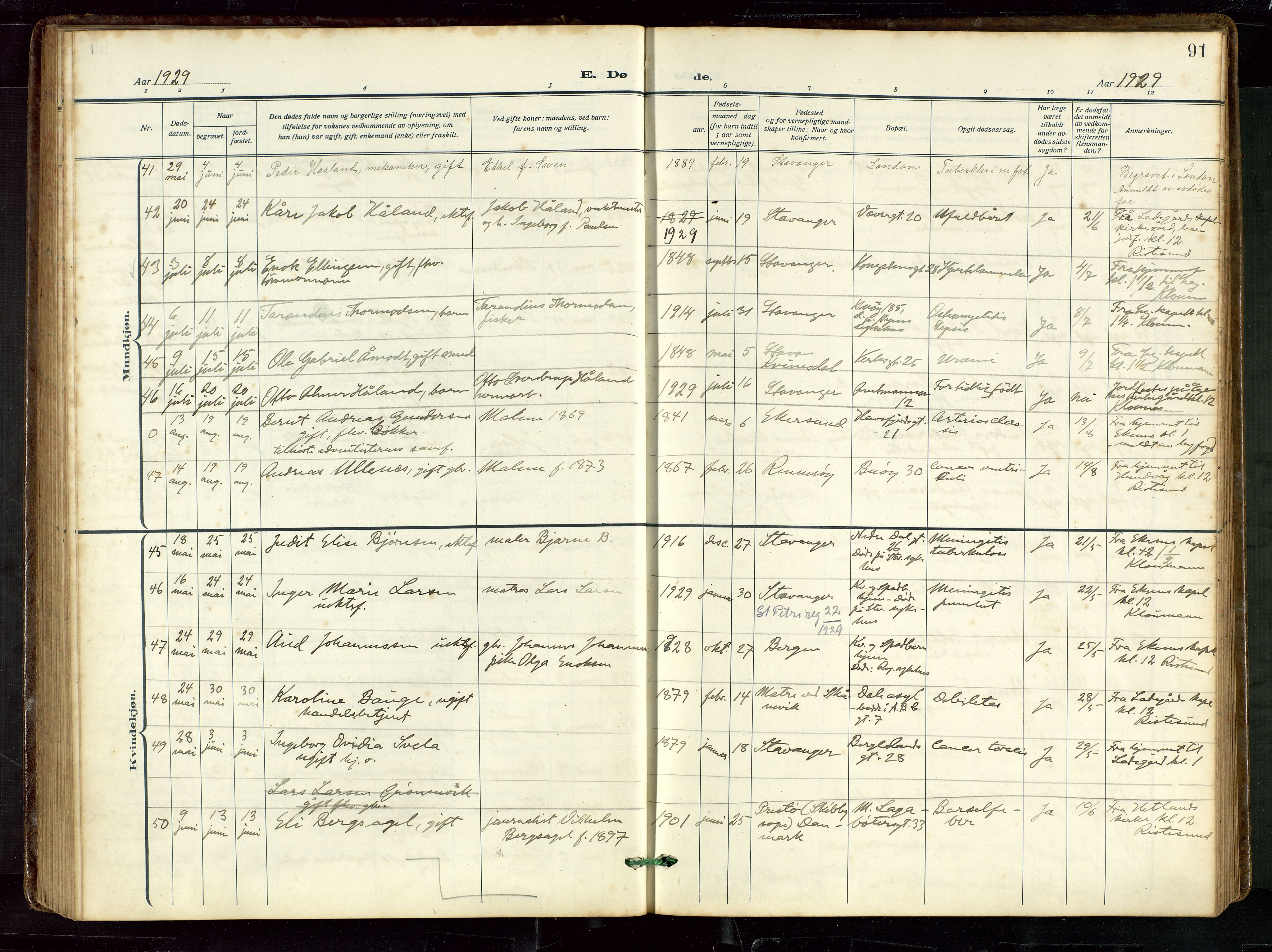 St. Petri sokneprestkontor, AV/SAST-A-101813/002/D/L0003: Parish register (official) no. A 28, 1919-1938, p. 91