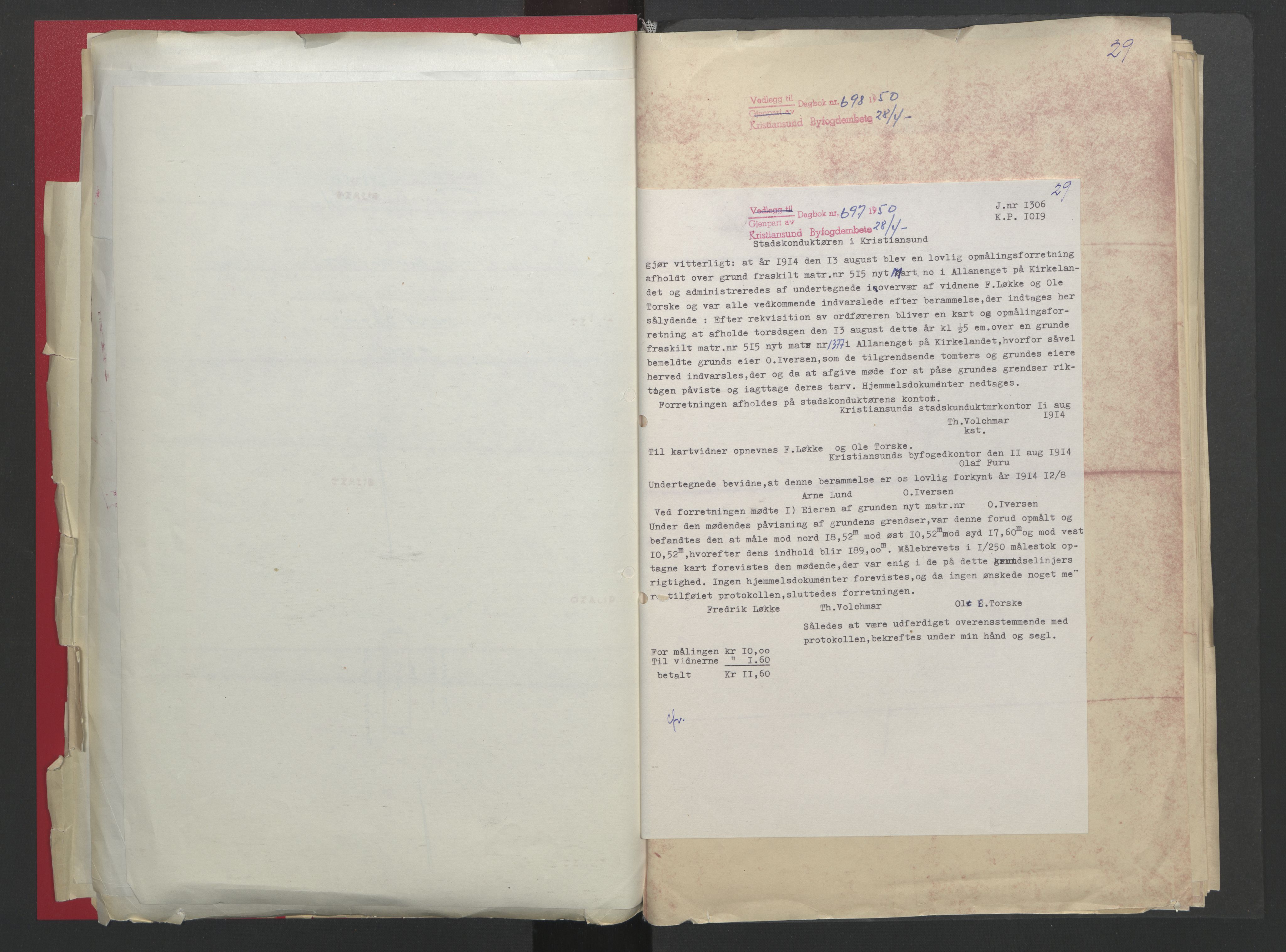 Kristiansund byfogd, AV/SAT-A-4587/A/27: Mortgage book no. 48, 1950-1950, Diary no: : 698/1950