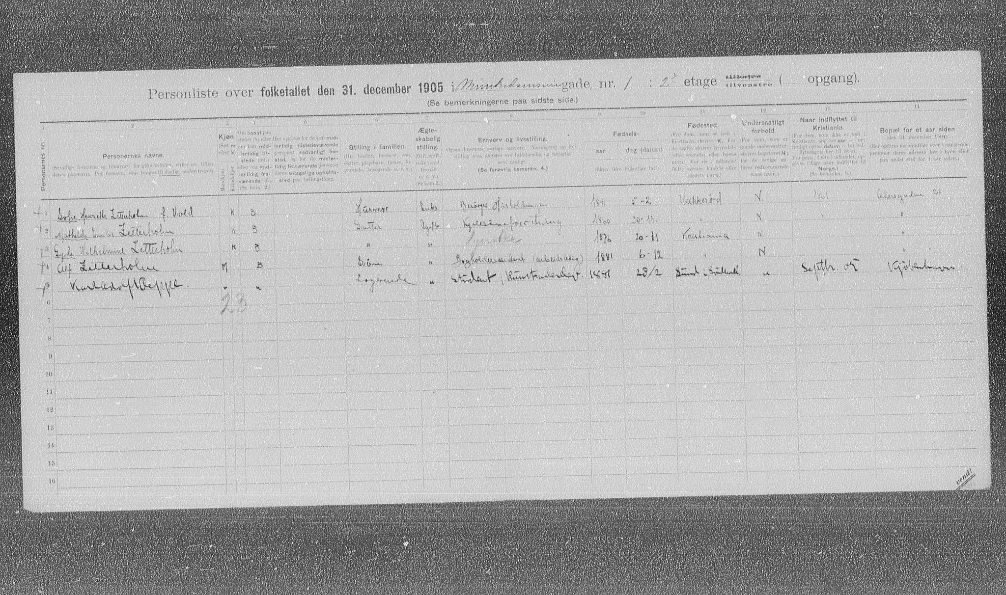 OBA, Municipal Census 1905 for Kristiania, 1905, p. 35029