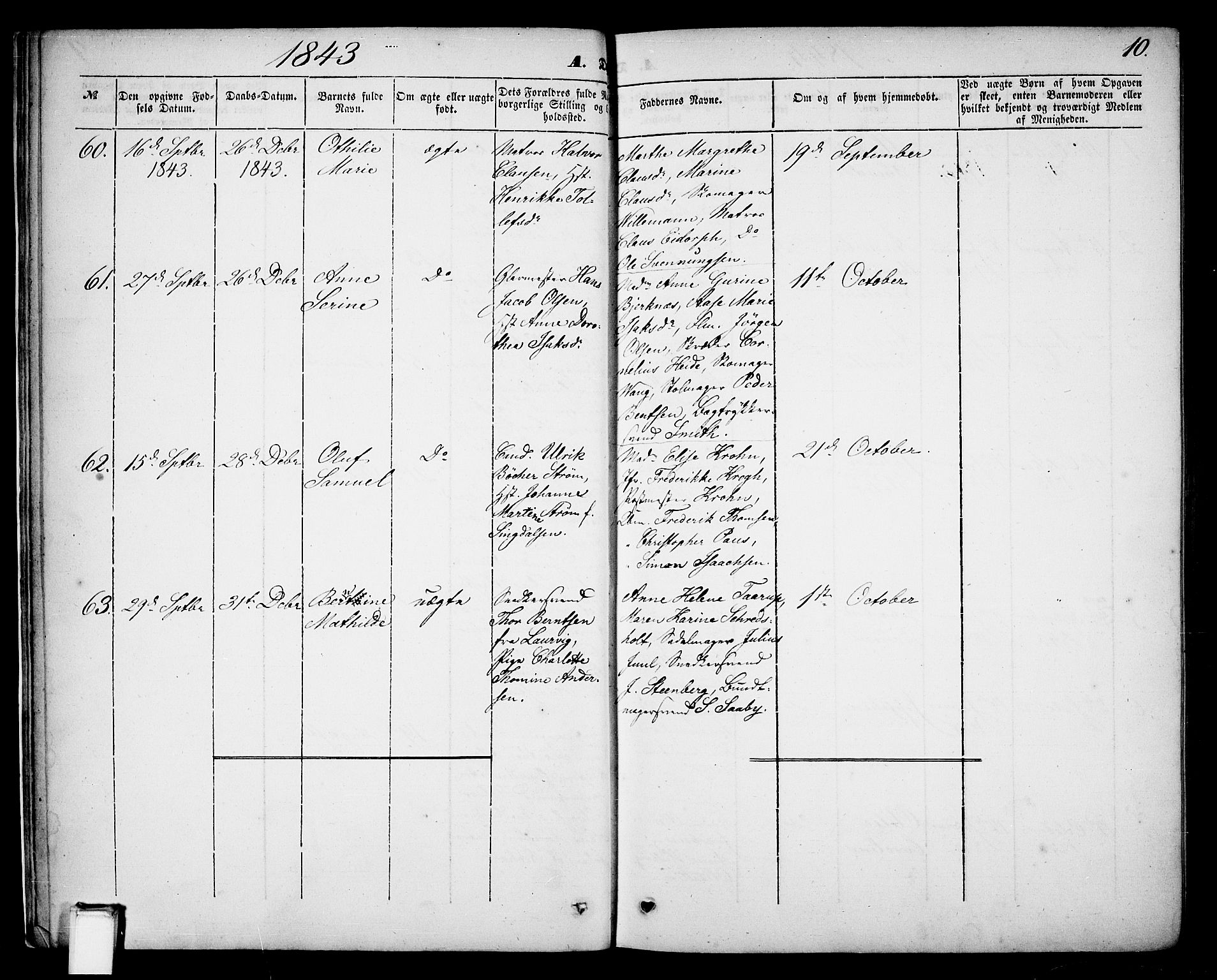 Skien kirkebøker, SAKO/A-302/G/Ga/L0004: Parish register (copy) no. 4, 1843-1867, p. 10