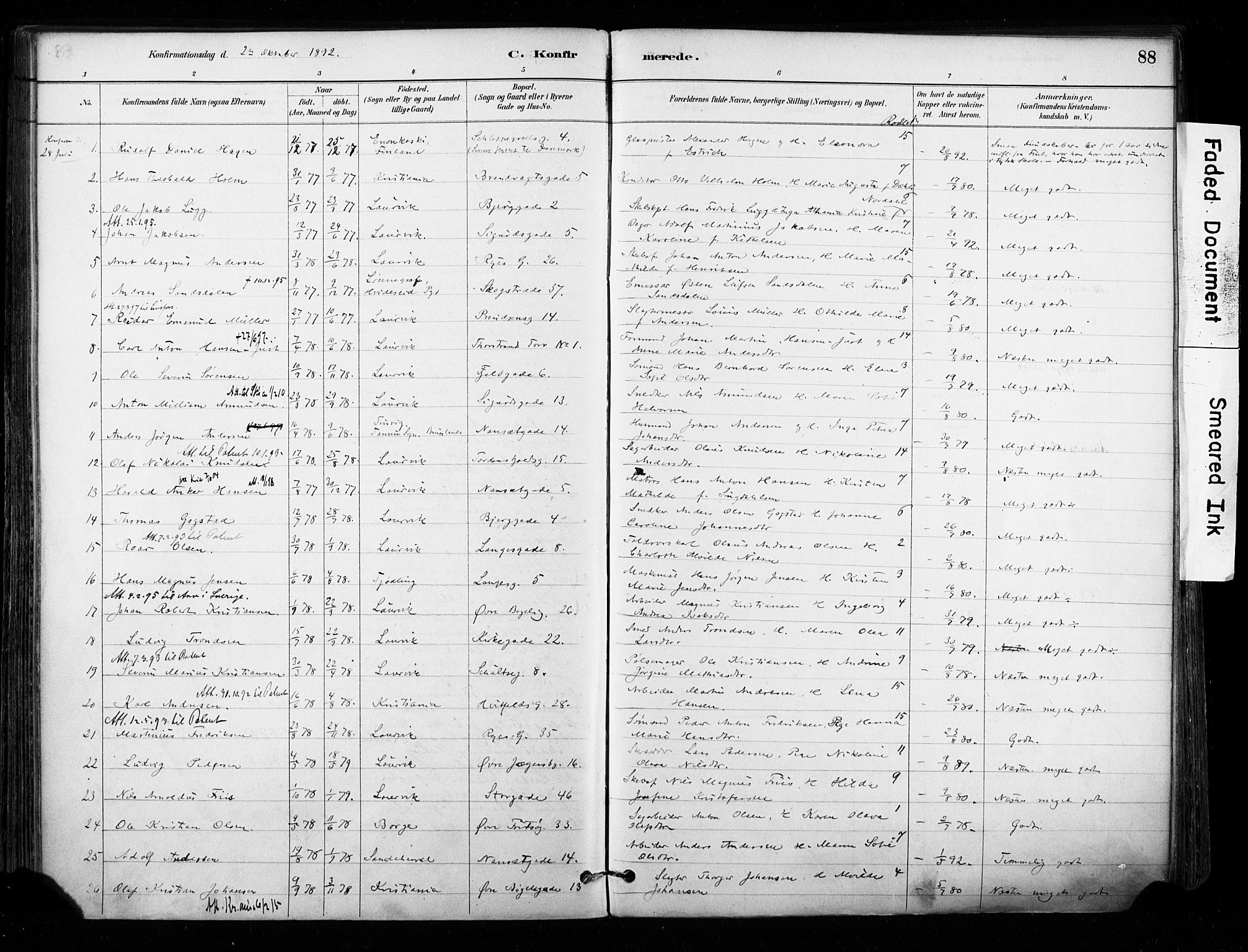 Larvik kirkebøker, AV/SAKO-A-352/F/Fa/L0008: Parish register (official) no. I 8, 1884-1902, p. 88