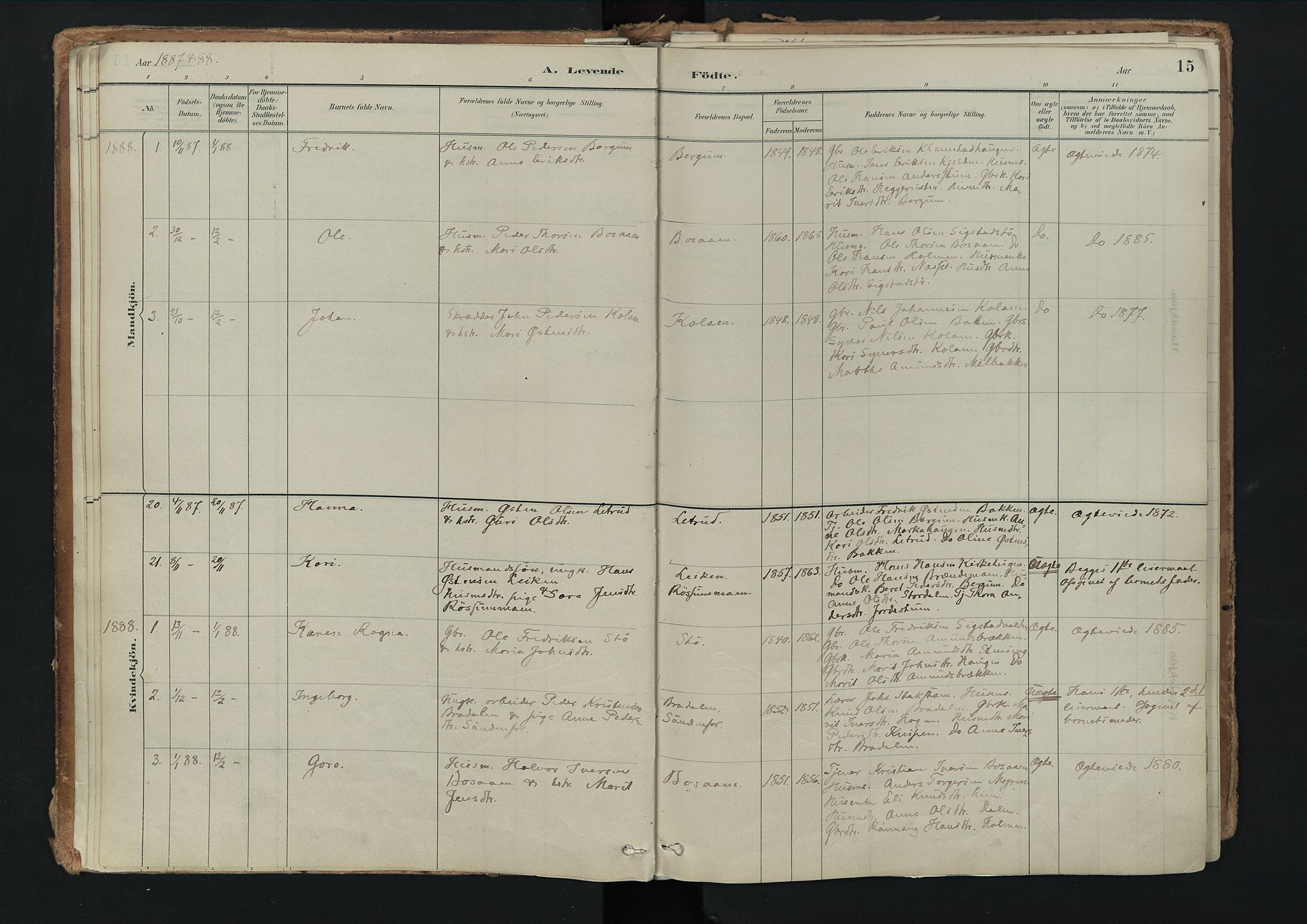 Nord-Fron prestekontor, SAH/PREST-080/H/Ha/Haa/L0003: Parish register (official) no. 3, 1884-1914, p. 15