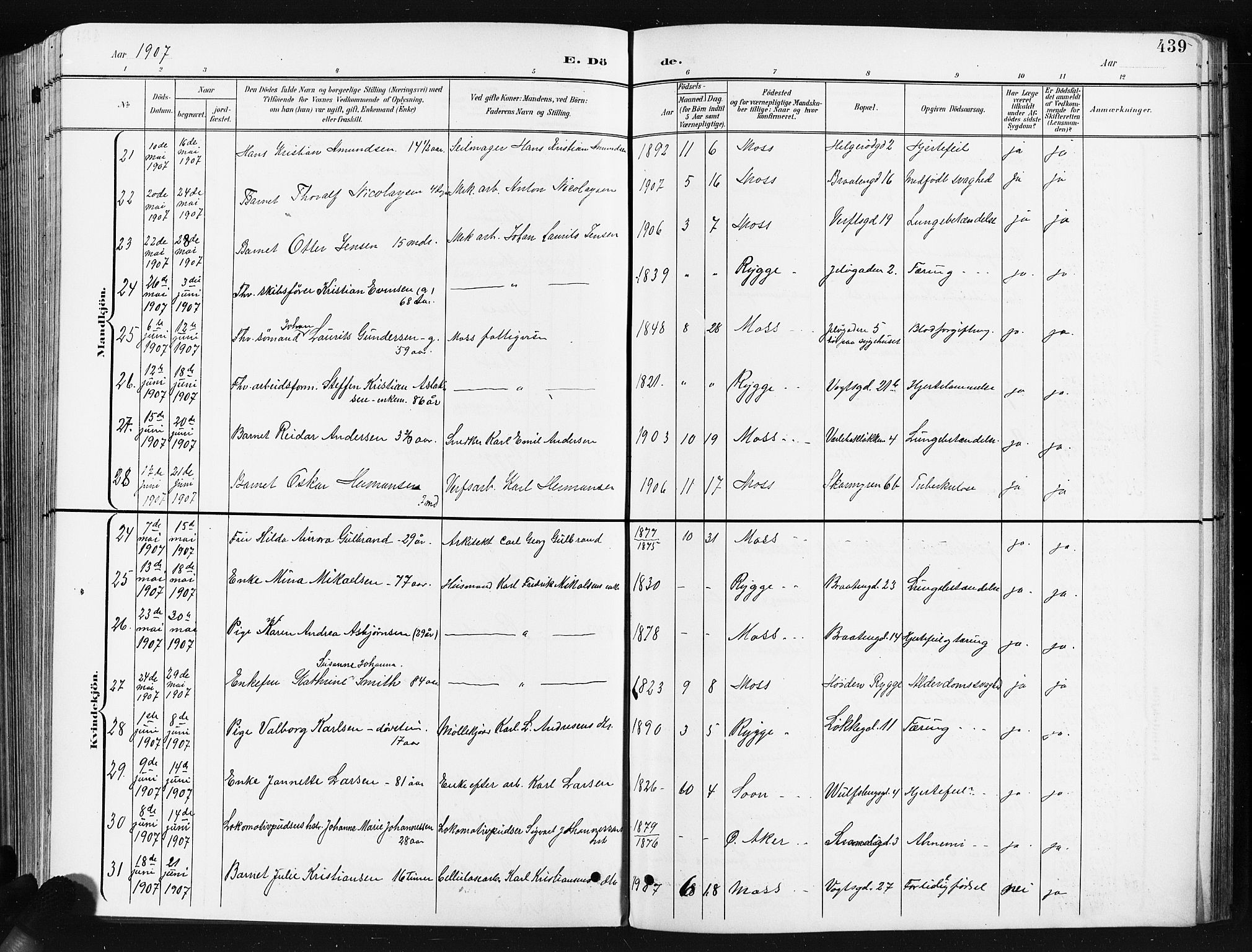 Moss prestekontor Kirkebøker, AV/SAO-A-2003/G/Ga/L0007: Parish register (copy) no. I 7, 1901-1912, p. 439