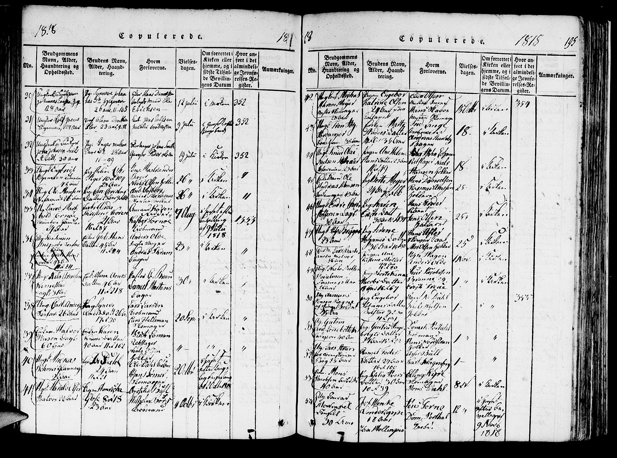 Domkirken sokneprestembete, SAB/A-74801/H/Haa/L0010: Parish register (official) no. A 10, 1816-1821, p. 195