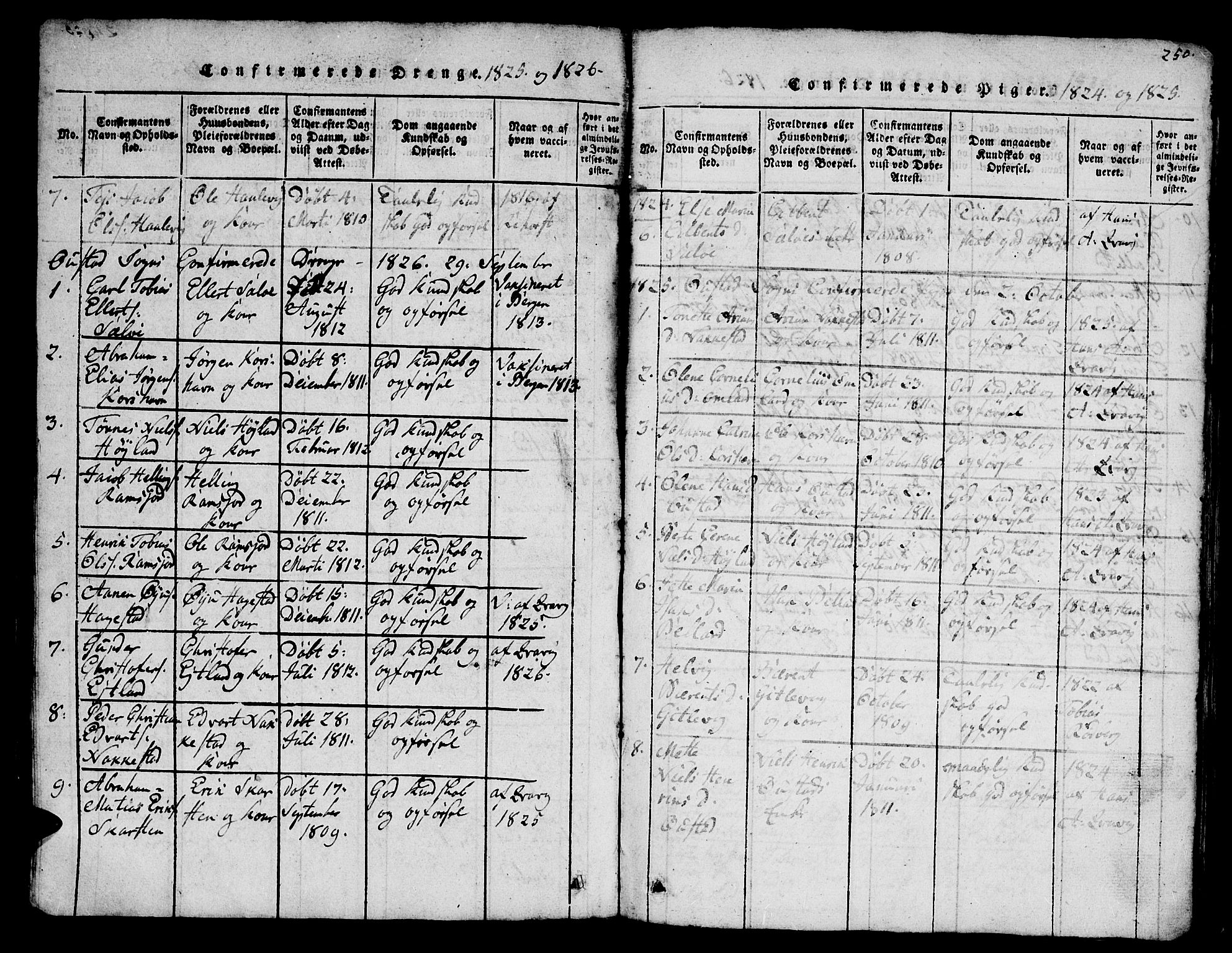 Lyngdal sokneprestkontor, SAK/1111-0029/F/Fb/Fba/L0001: Parish register (copy) no. B 1, 1816-1876, p. 250
