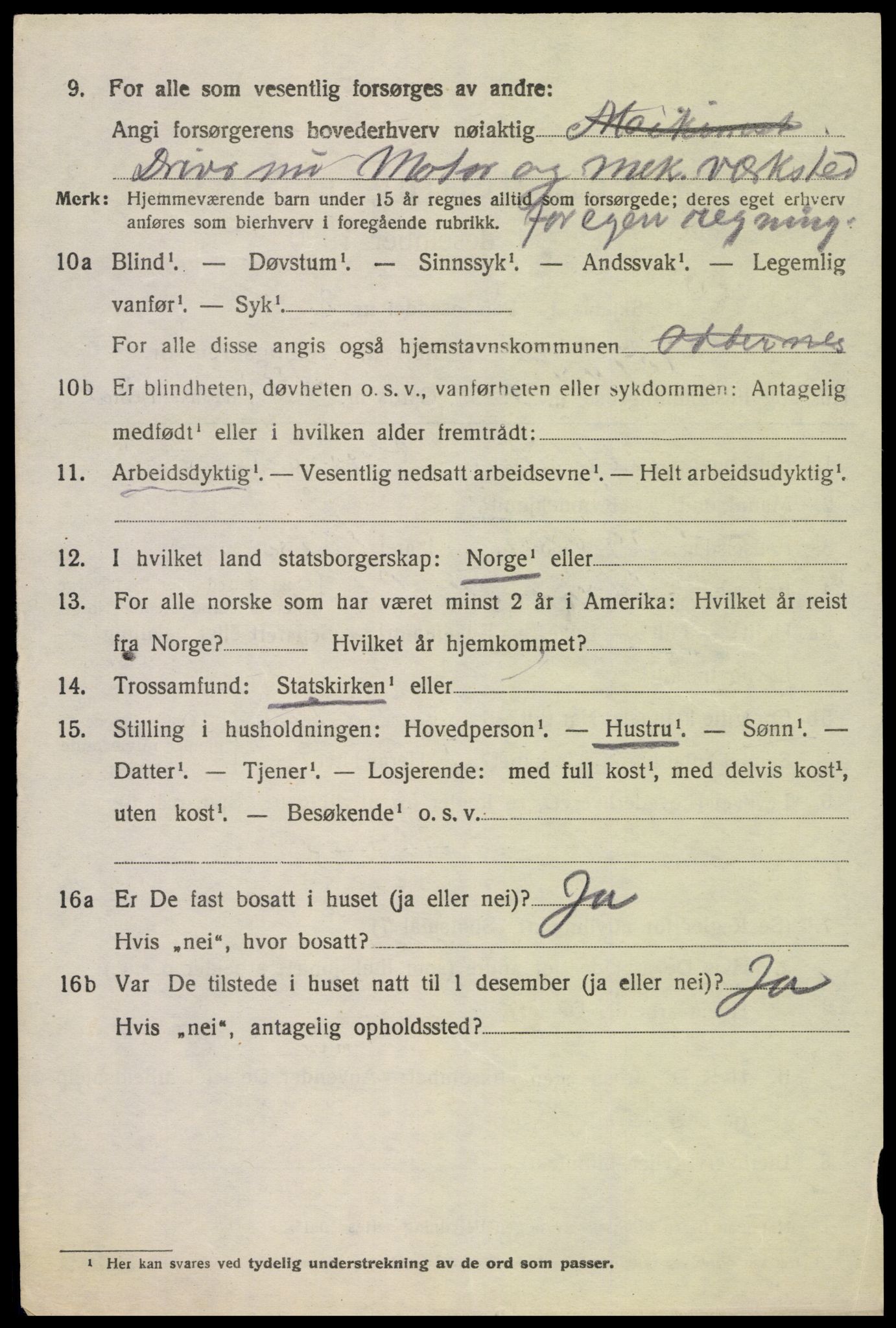 SAK, 1920 census for Oddernes, 1920, p. 11136