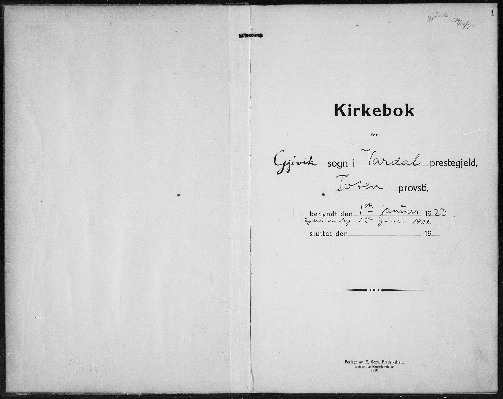 Vardal prestekontor, SAH/PREST-100/H/Ha/Hab/L0017: Parish register (copy) no. 17, 1922-1941, p. 1