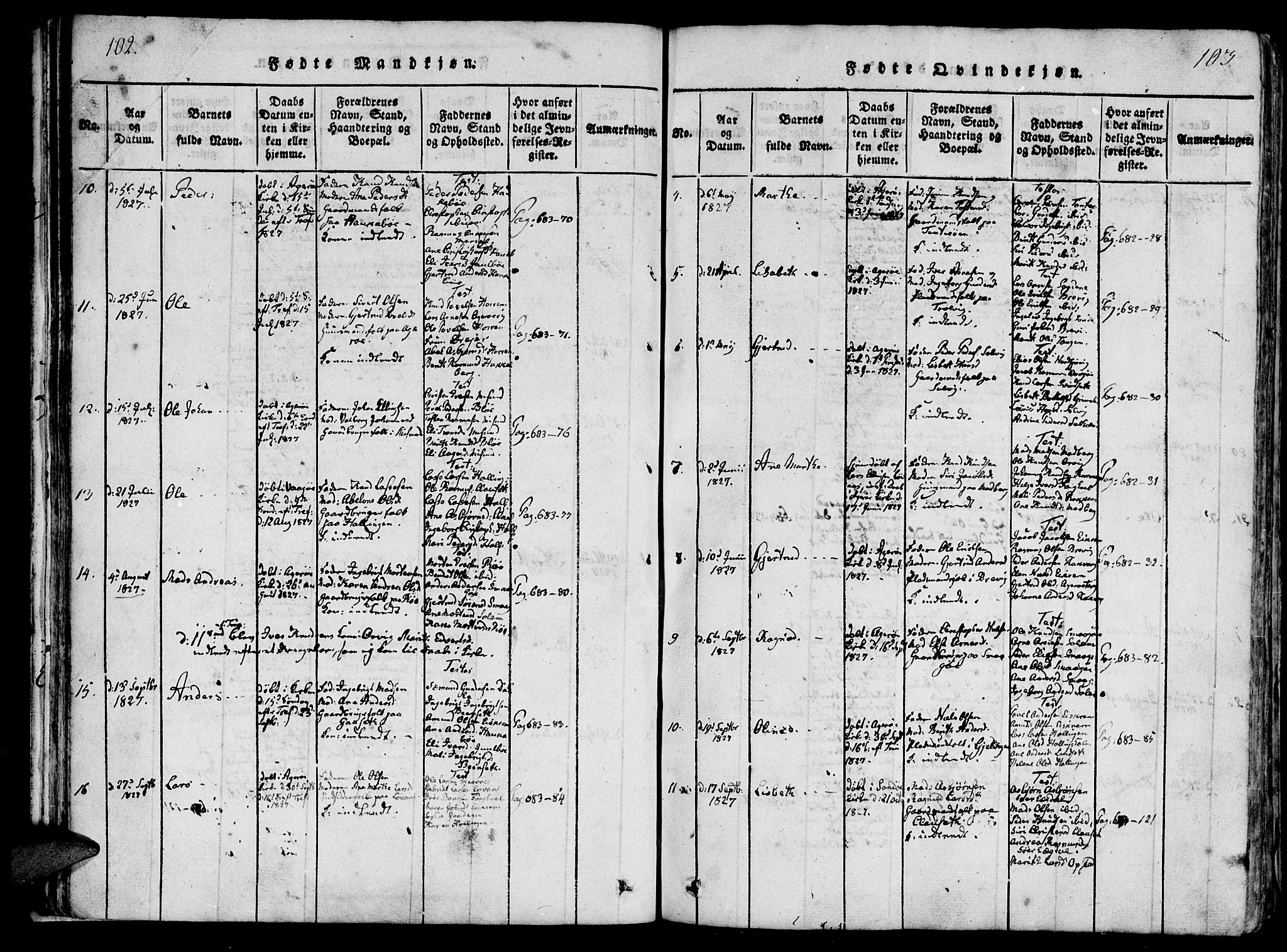 Ministerialprotokoller, klokkerbøker og fødselsregistre - Møre og Romsdal, SAT/A-1454/560/L0718: Parish register (official) no. 560A02, 1817-1844, p. 102-103