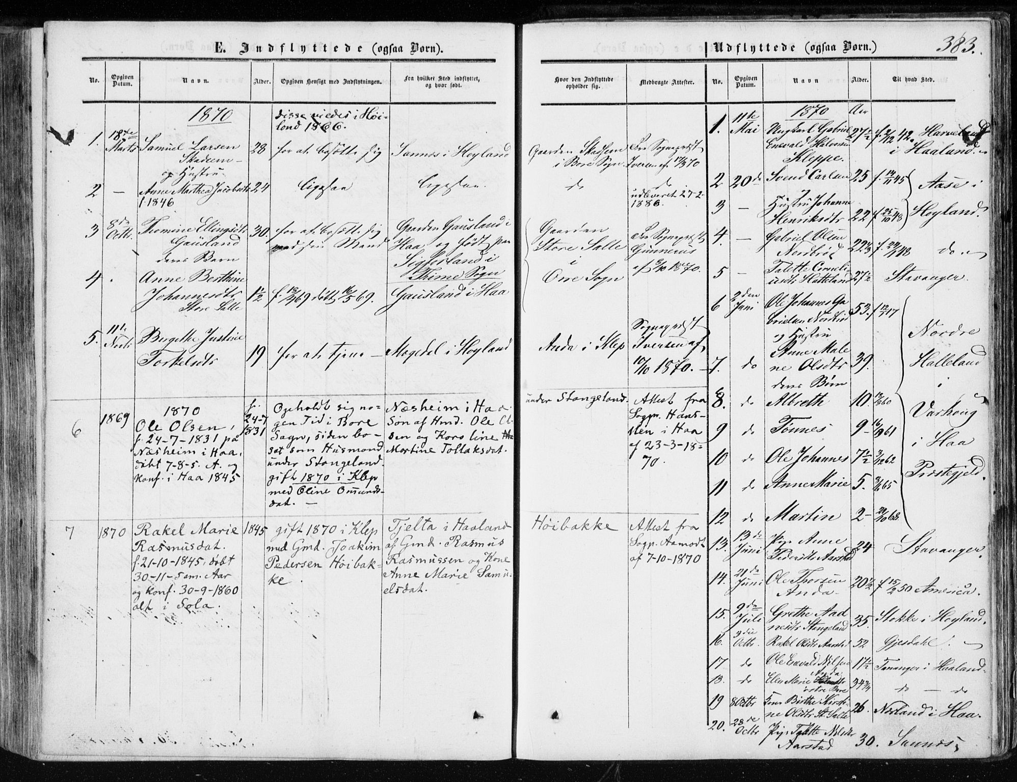 Klepp sokneprestkontor, SAST/A-101803/001/3/30BA/L0005: Parish register (official) no. A 5, 1853-1870, p. 383