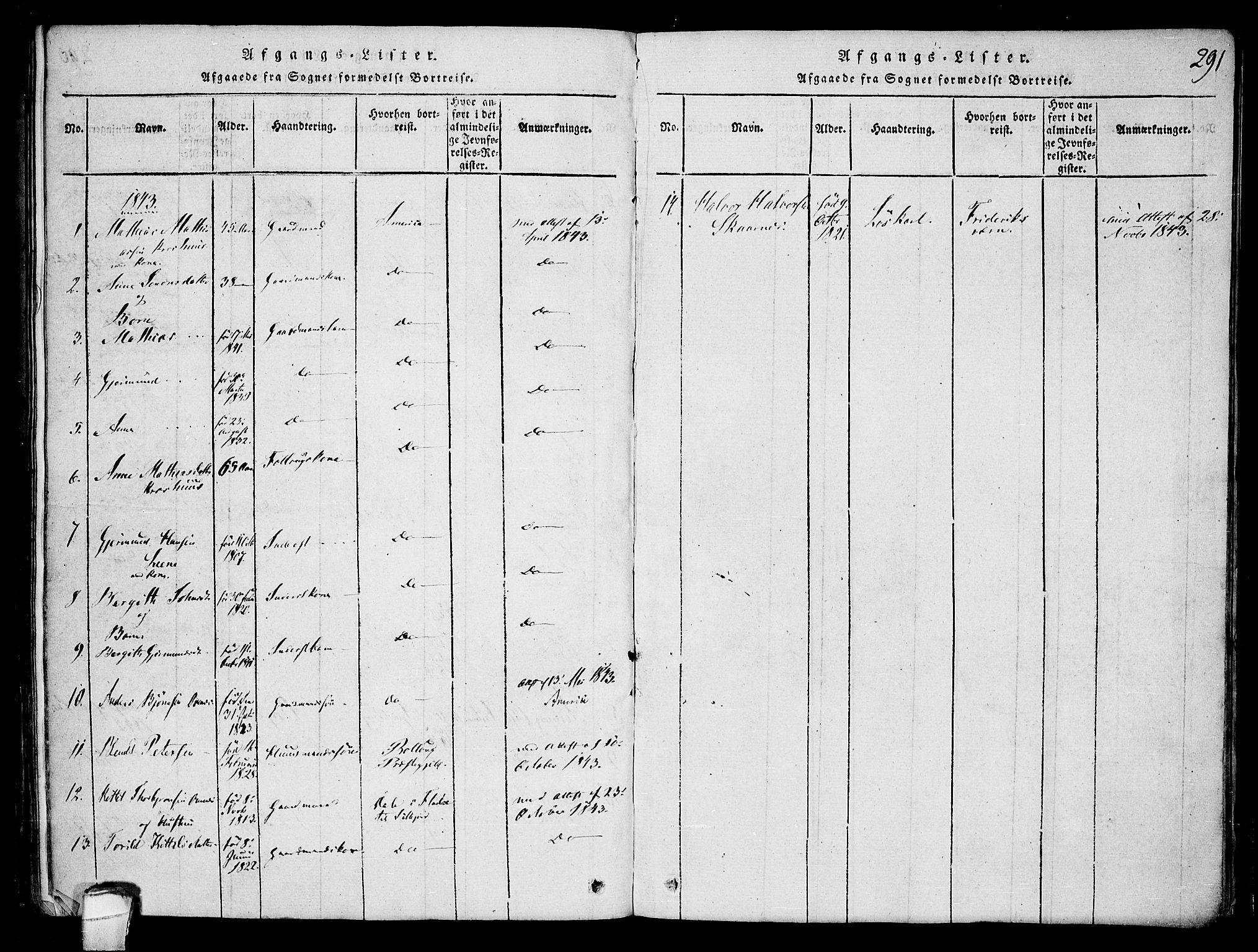 Hjartdal kirkebøker, SAKO/A-270/F/Fb/L0001: Parish register (official) no. II 1, 1815-1843, p. 291