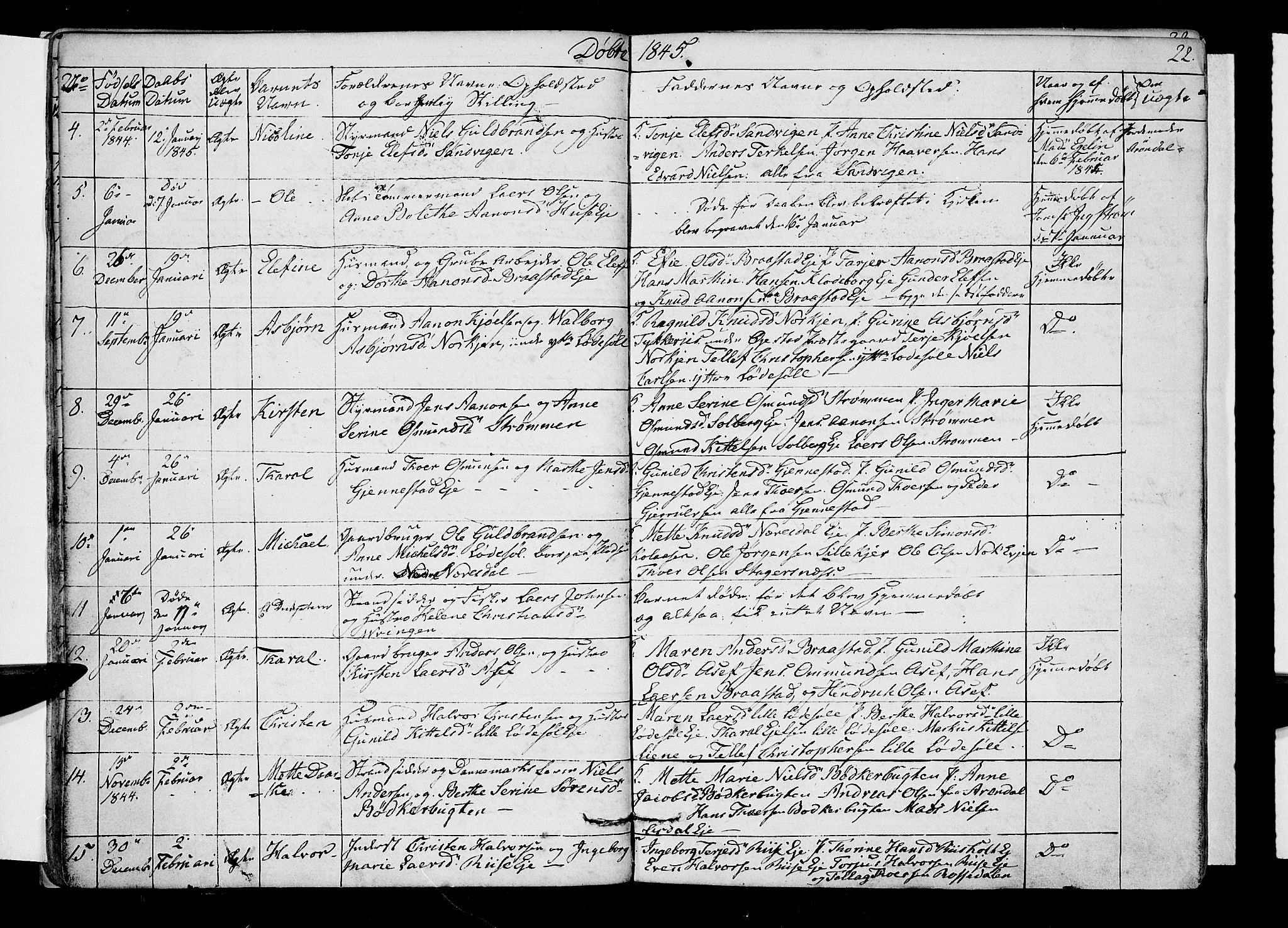 Øyestad sokneprestkontor, SAK/1111-0049/F/Fb/L0006: Parish register (copy) no. B 6, 1843-1854, p. 22
