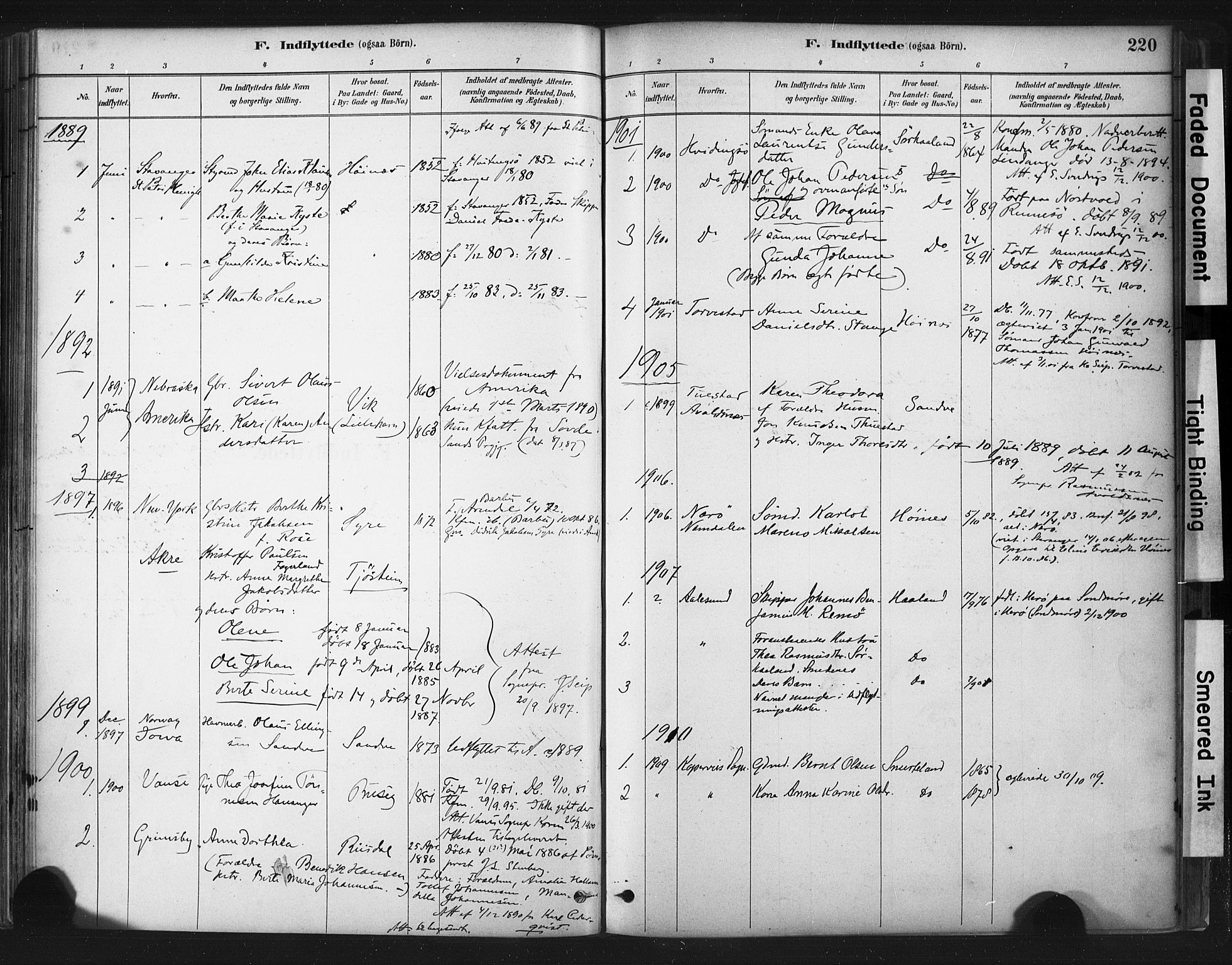 Skudenes sokneprestkontor, SAST/A -101849/H/Ha/Haa/L0009: Parish register (official) no. A 6, 1882-1912, p. 220
