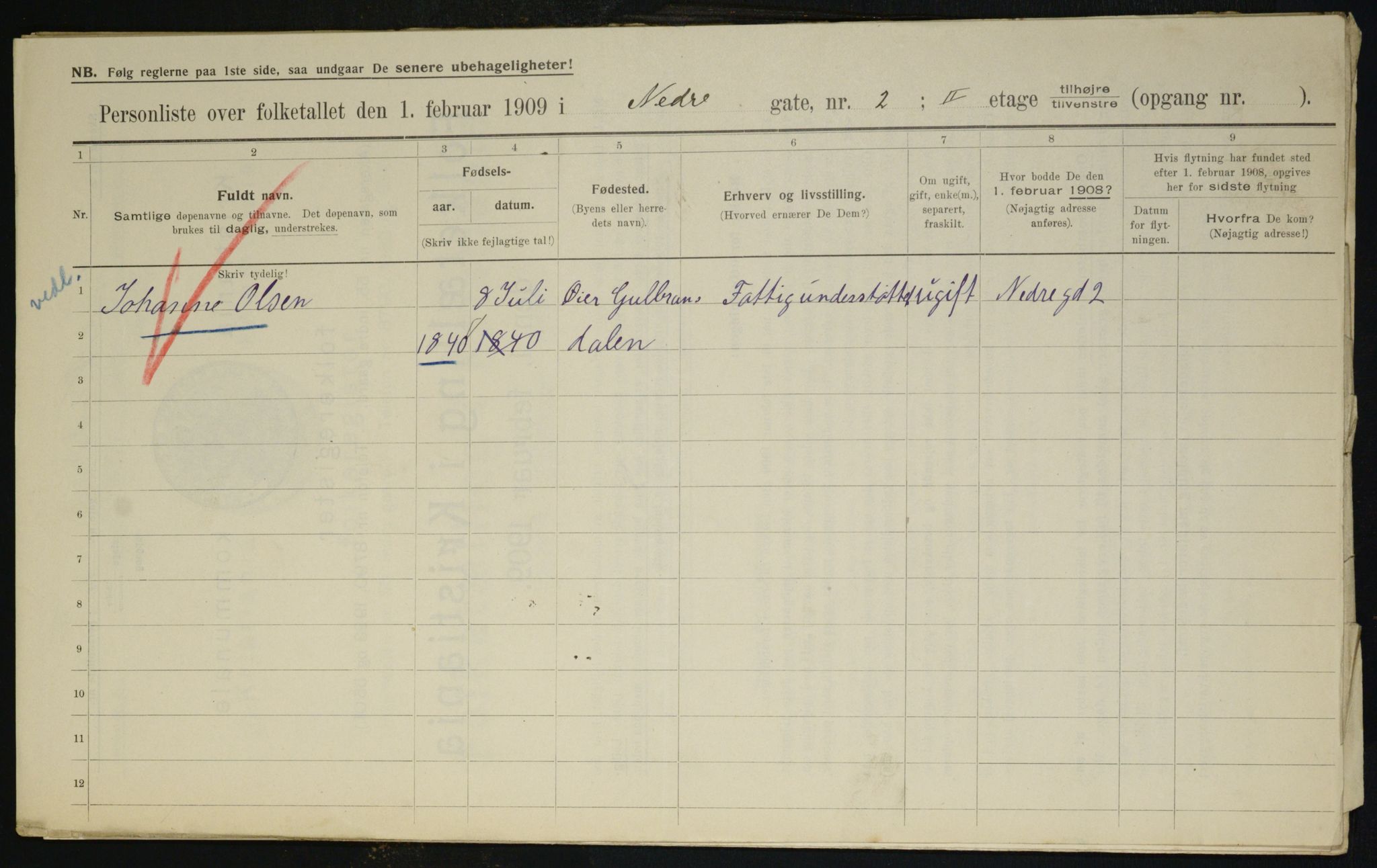 OBA, Municipal Census 1909 for Kristiania, 1909, p. 62691