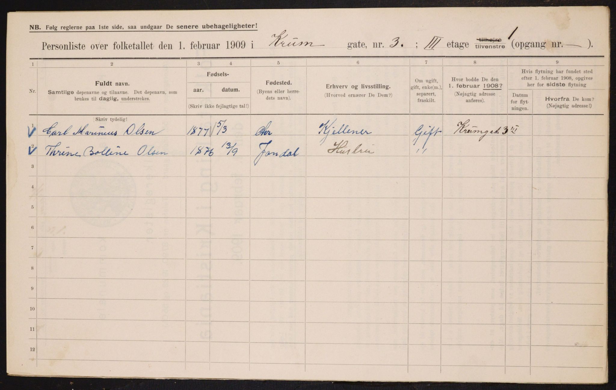 OBA, Municipal Census 1909 for Kristiania, 1909, p. 50244