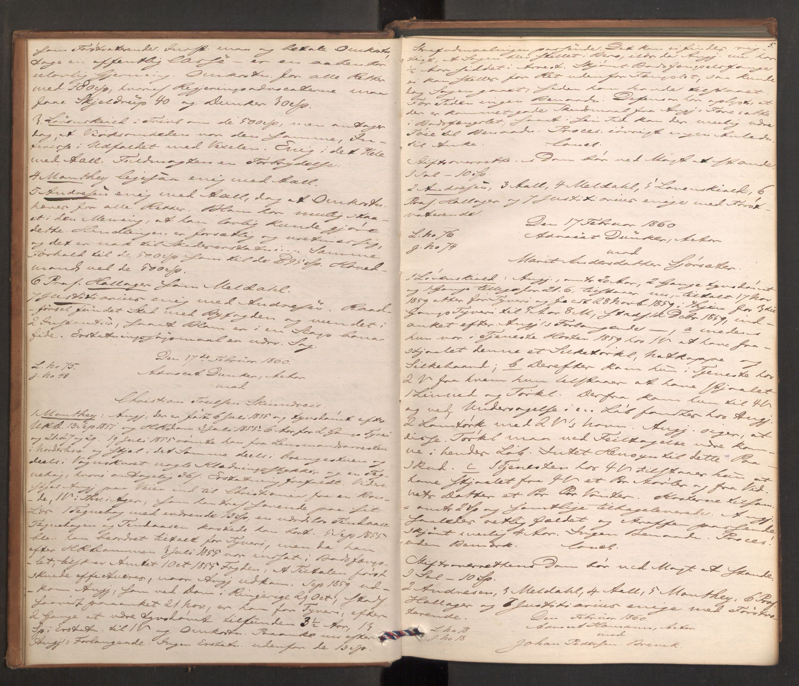 Høyesterett, AV/RA-S-1002/E/Eb/Ebb/L0050/0001: Voteringsprotokoller / Voteringsprotokoll, 1860, p. 4b-5a