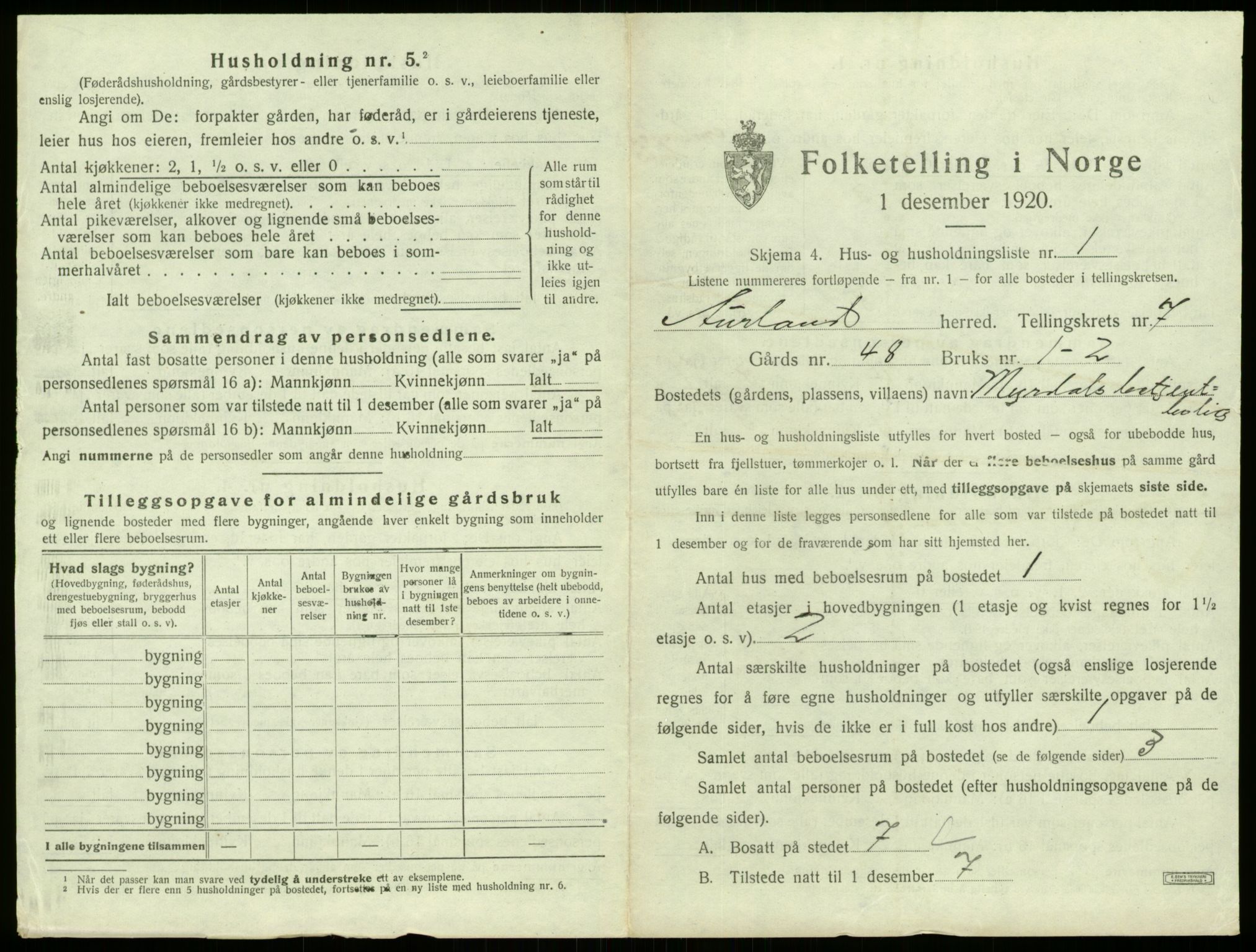 SAB, 1920 census for Aurland, 1920, p. 561