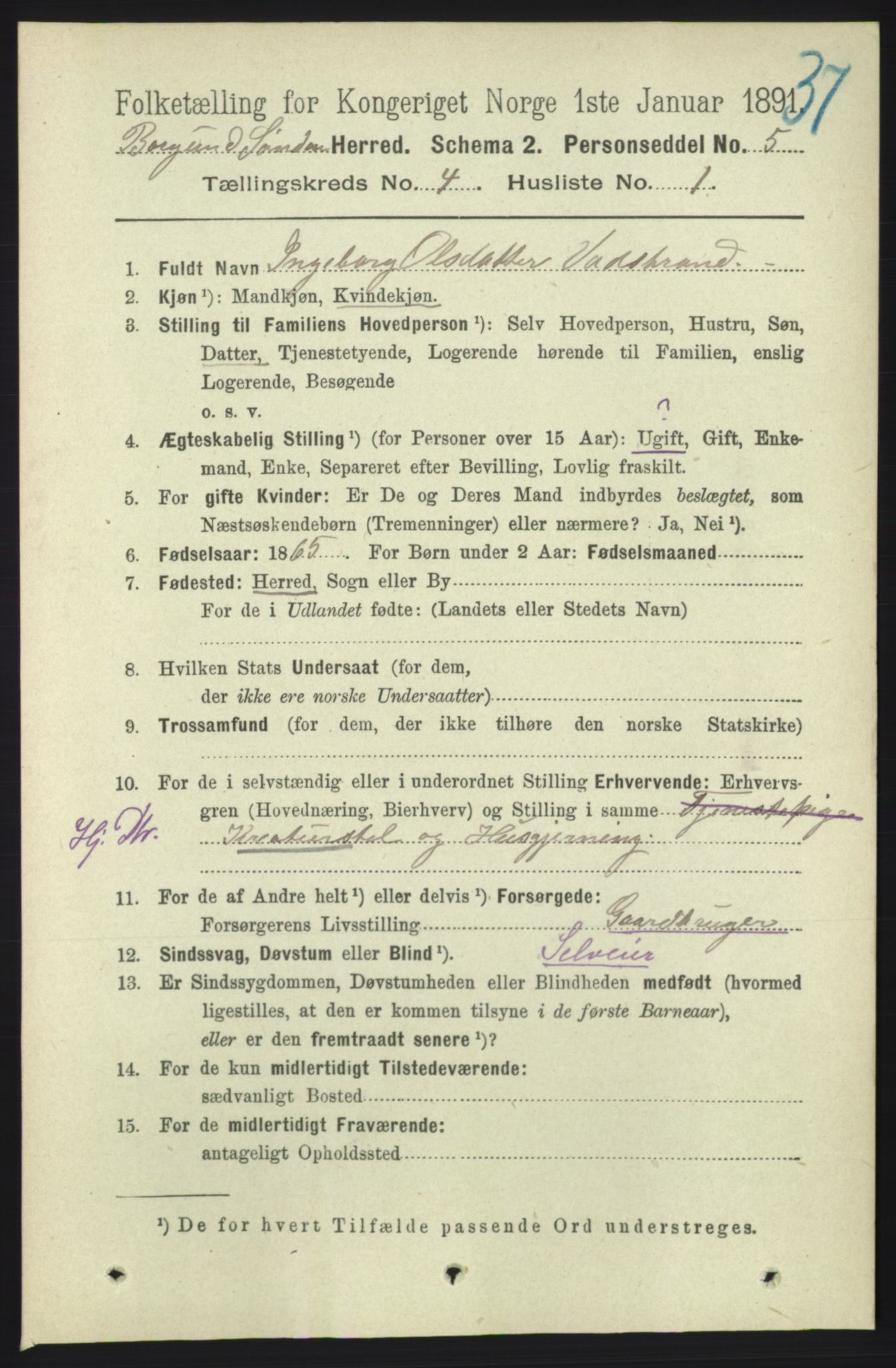 RA, 1891 census for 1531 Borgund, 1891, p. 1004