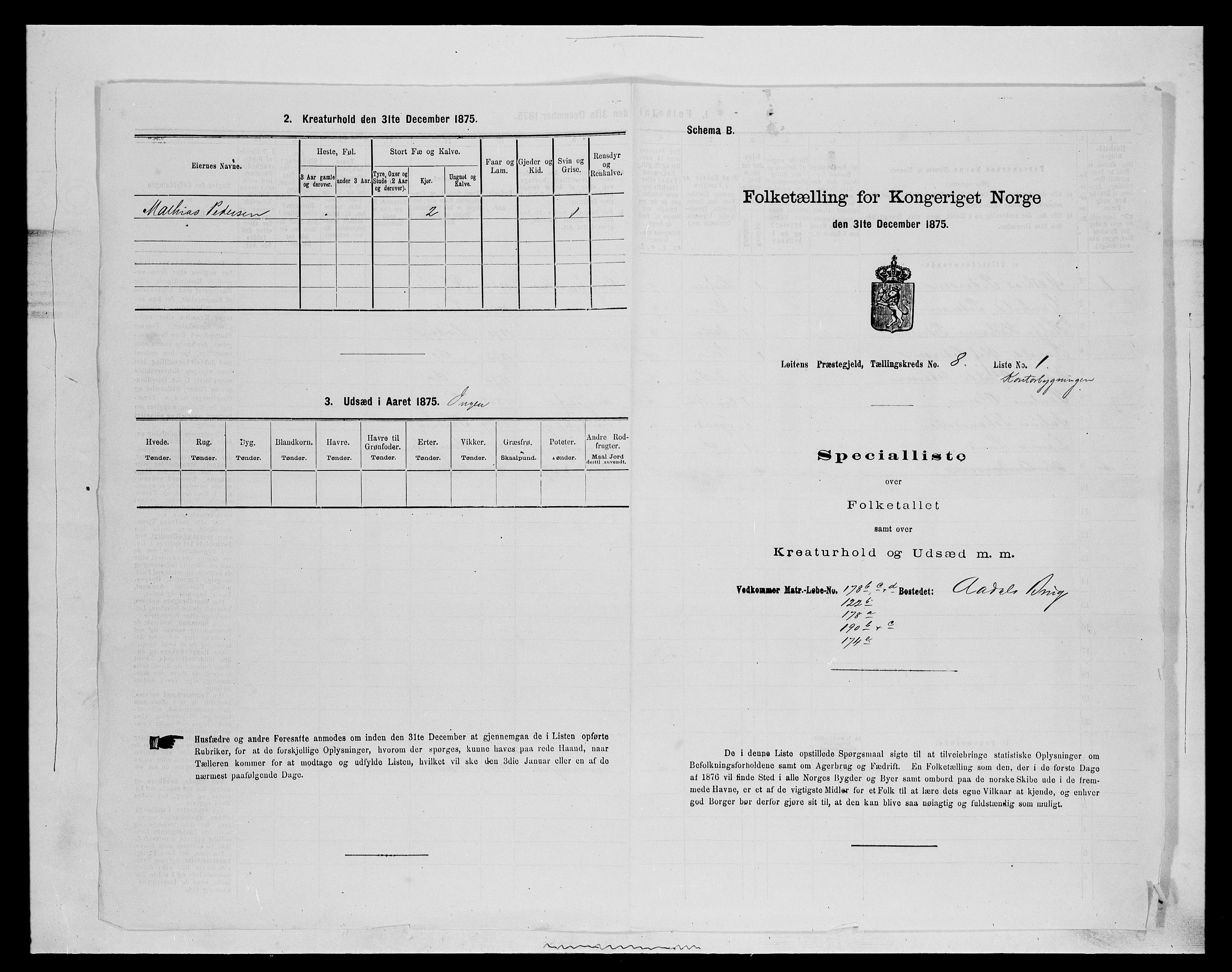 SAH, 1875 census for 0415P Løten, 1875, p. 1671