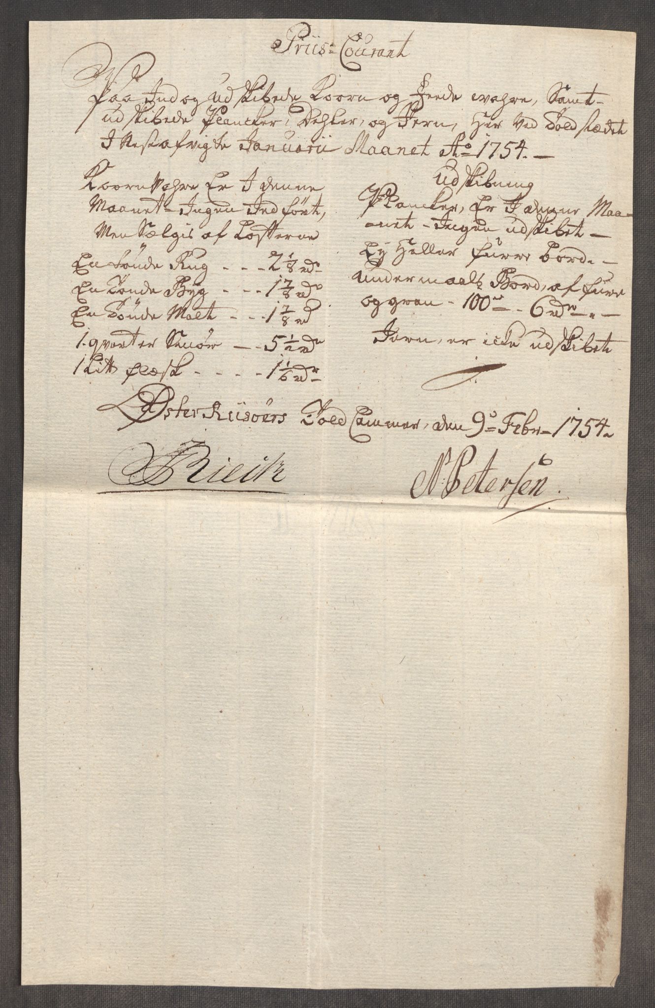 Rentekammeret inntil 1814, Realistisk ordnet avdeling, RA/EA-4070/Oe/L0005: [Ø1]: Priskuranter, 1753-1757, p. 284