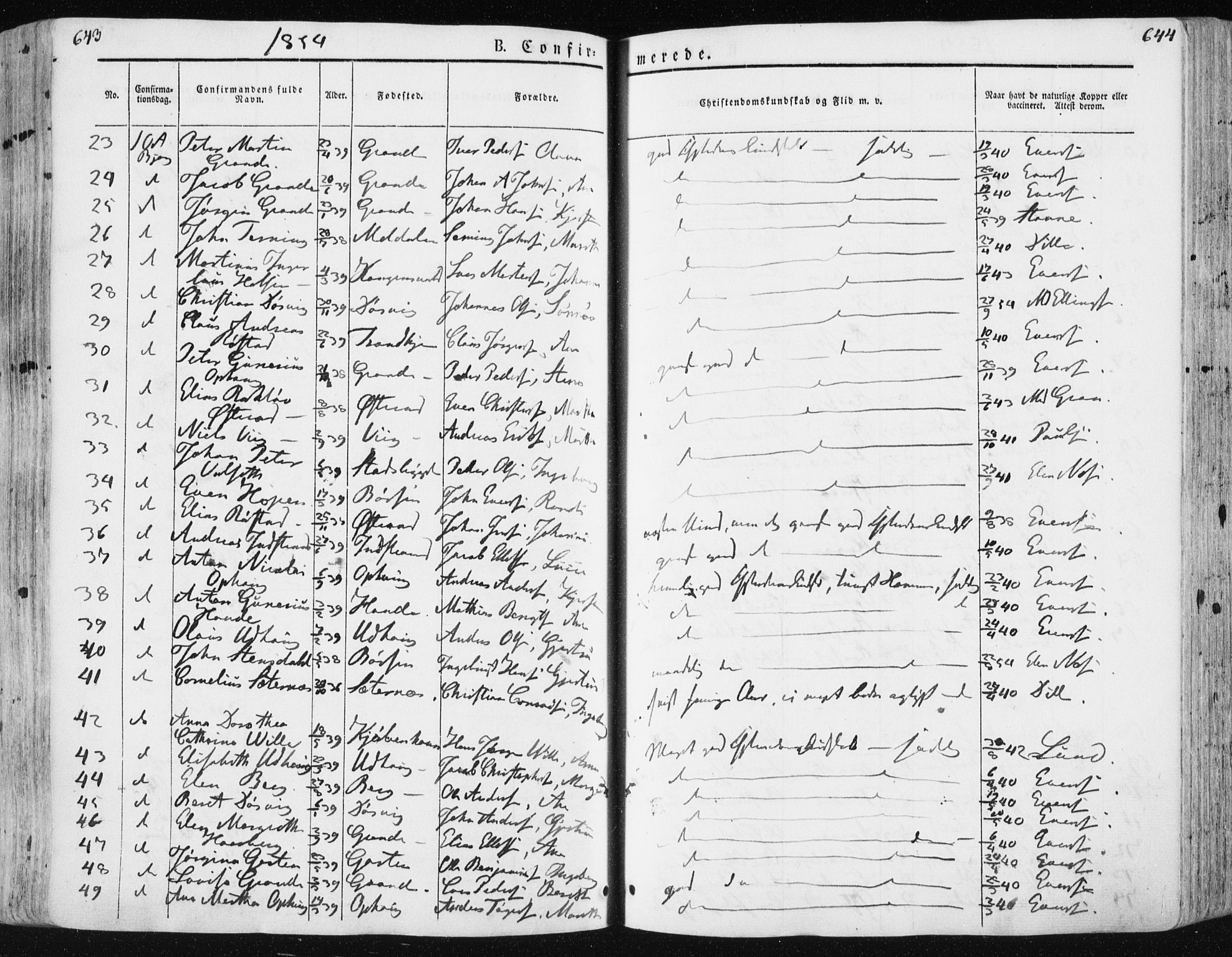 Ministerialprotokoller, klokkerbøker og fødselsregistre - Sør-Trøndelag, SAT/A-1456/659/L0736: Parish register (official) no. 659A06, 1842-1856, p. 643-644