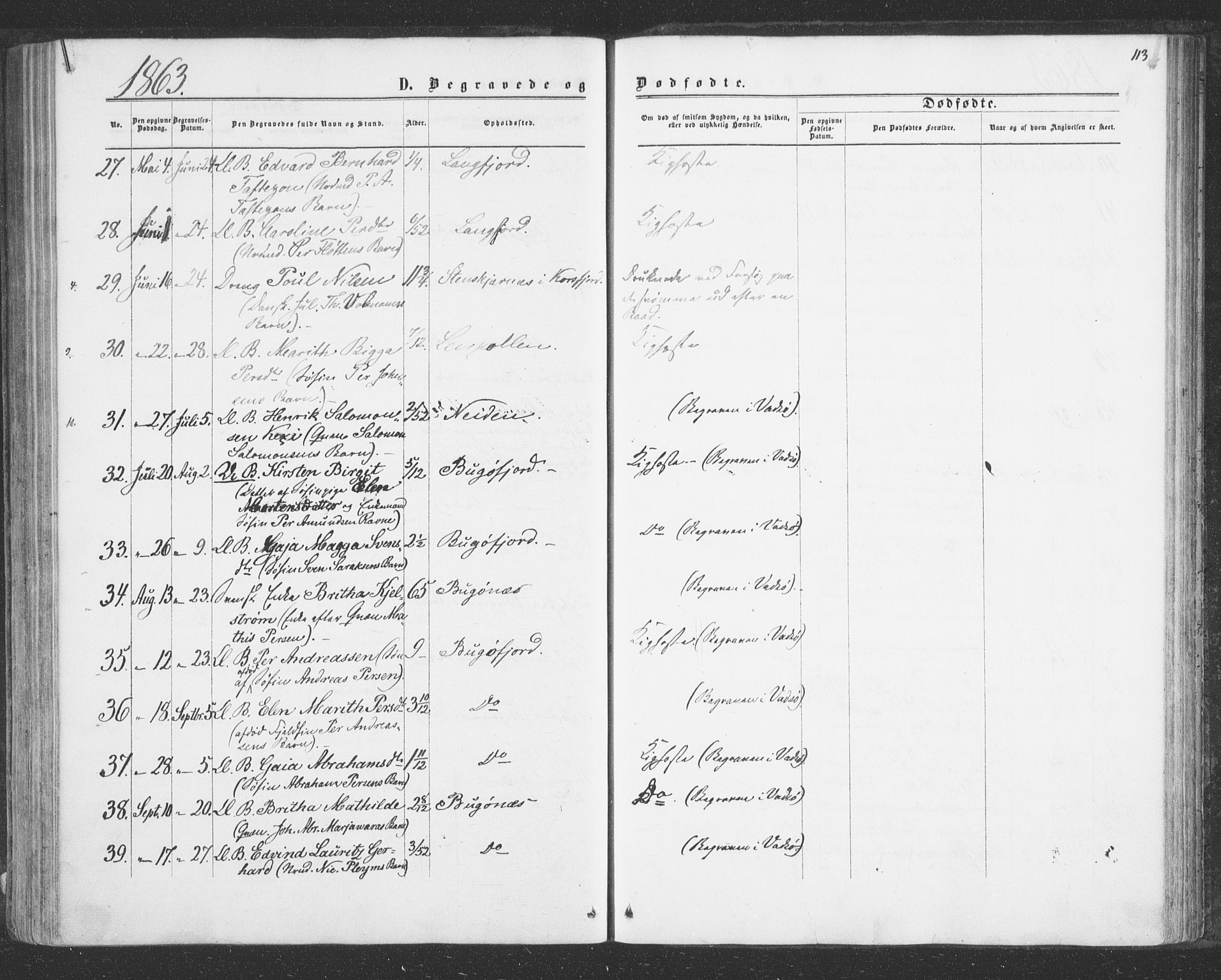Sør-Varanger sokneprestkontor, AV/SATØ-S-1331/H/Ha/L0001kirke: Parish register (official) no. 1, 1863-1872, p. 113