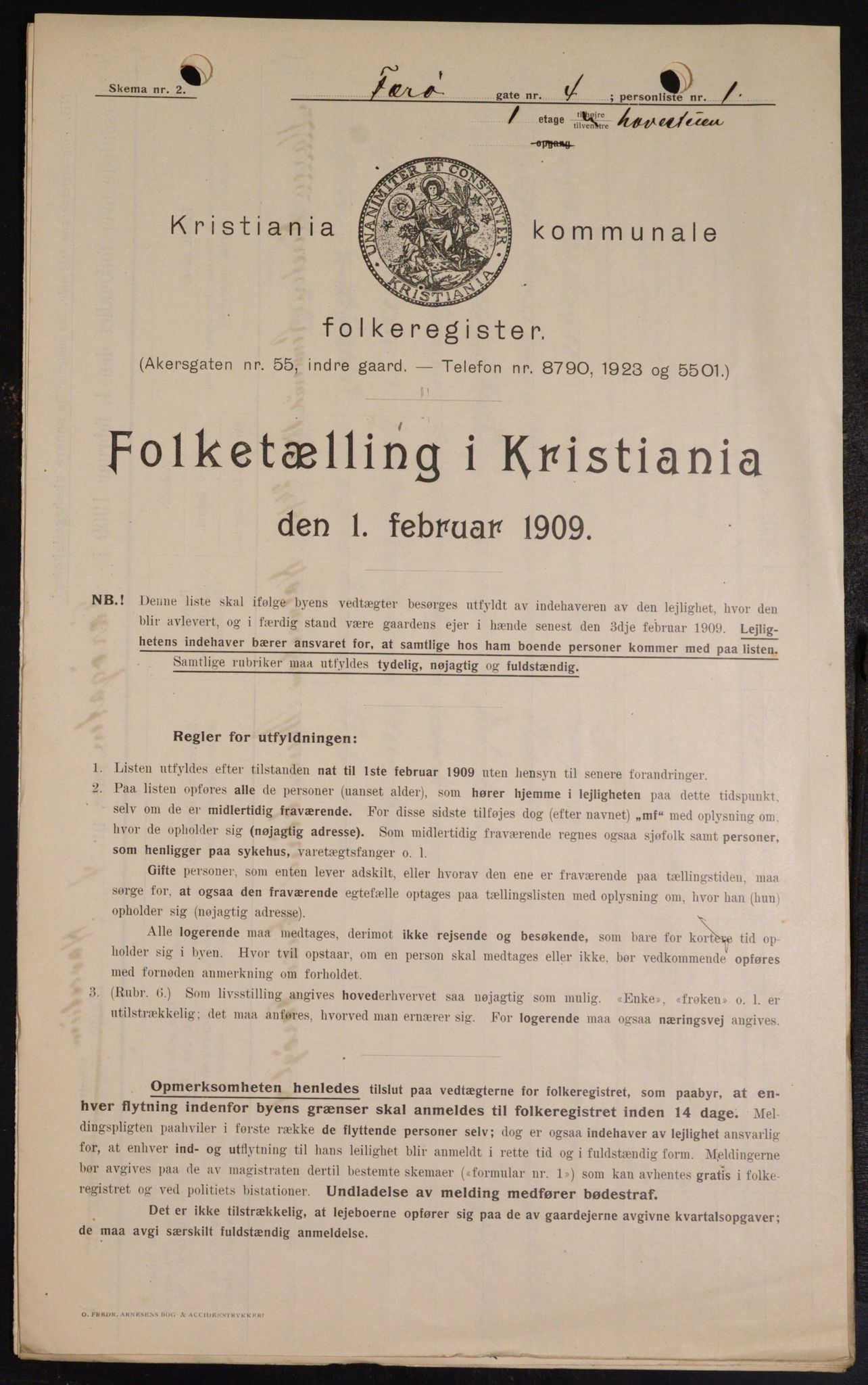 OBA, Municipal Census 1909 for Kristiania, 1909, p. 2459