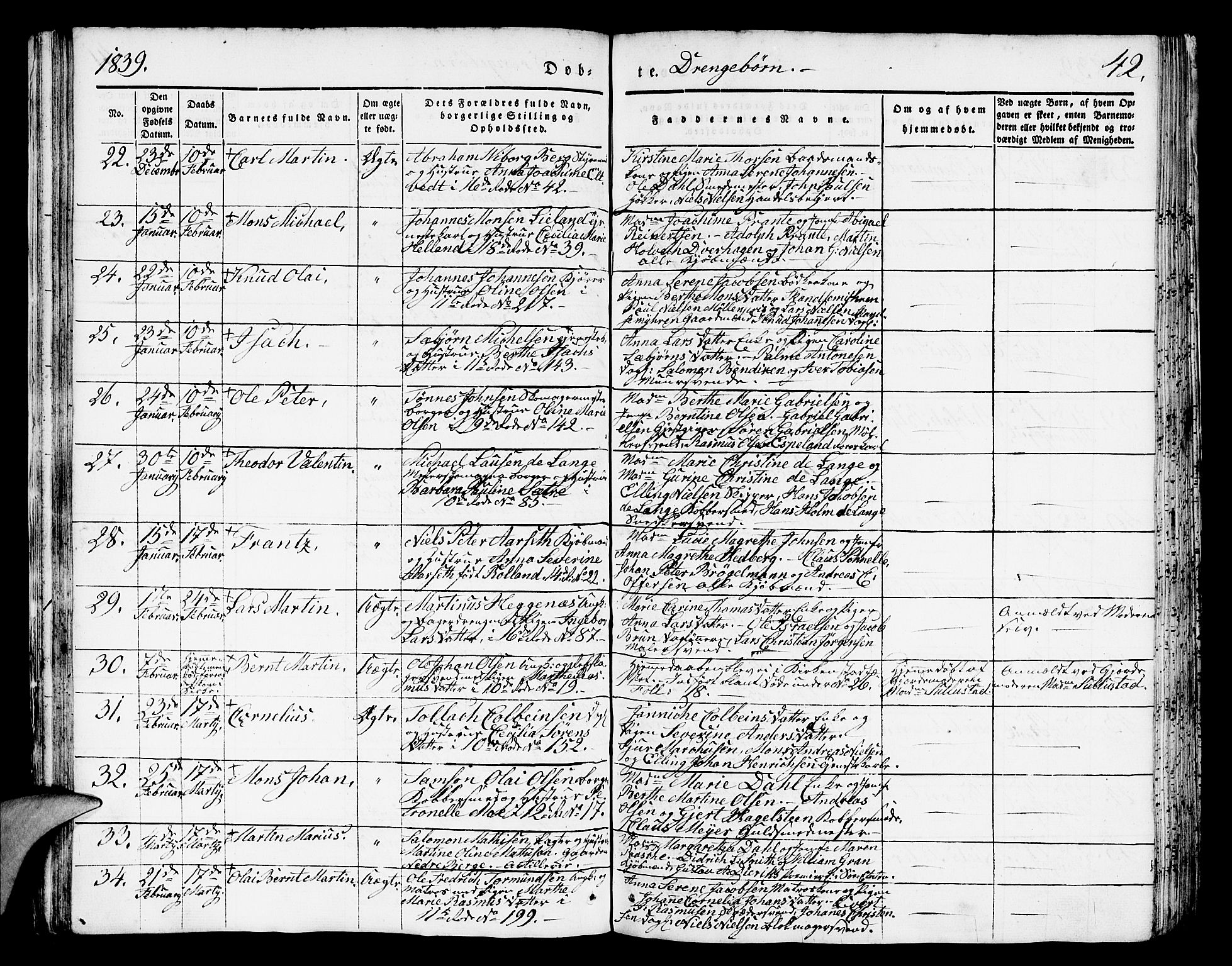 Domkirken sokneprestembete, SAB/A-74801/H/Hab/L0008: Parish register (copy) no. B 1, 1836-1841, p. 42