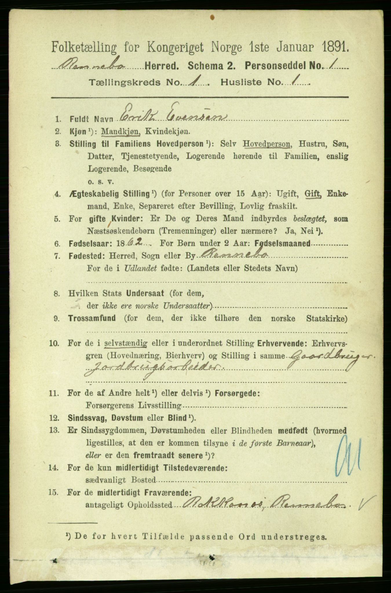 RA, 1891 census for 1635 Rennebu, 1891, p. 106