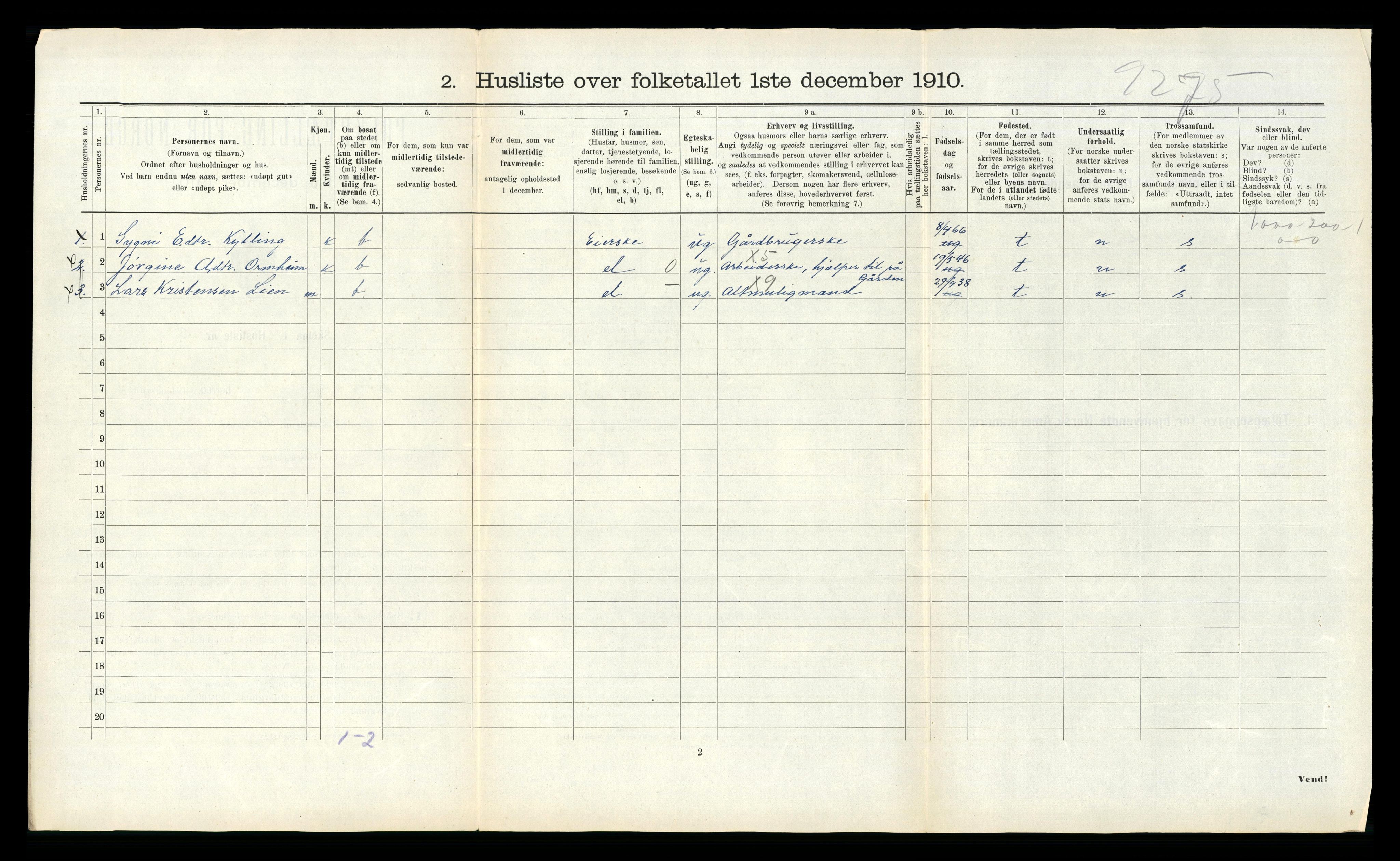 RA, 1910 census for Grytten, 1910, p. 625