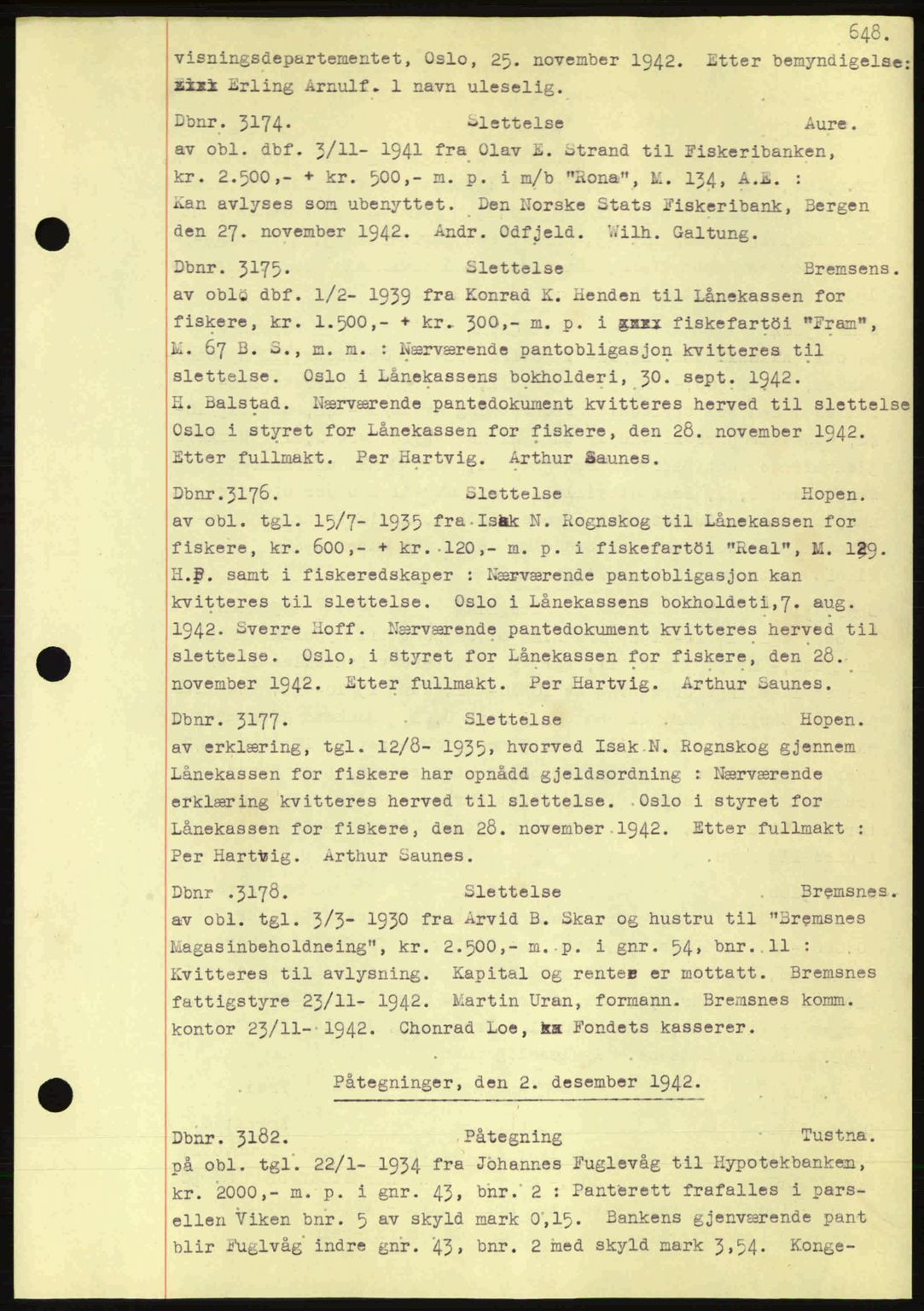 Nordmøre sorenskriveri, AV/SAT-A-4132/1/2/2Ca: Mortgage book no. C81, 1940-1945, Diary no: : 3174/1942