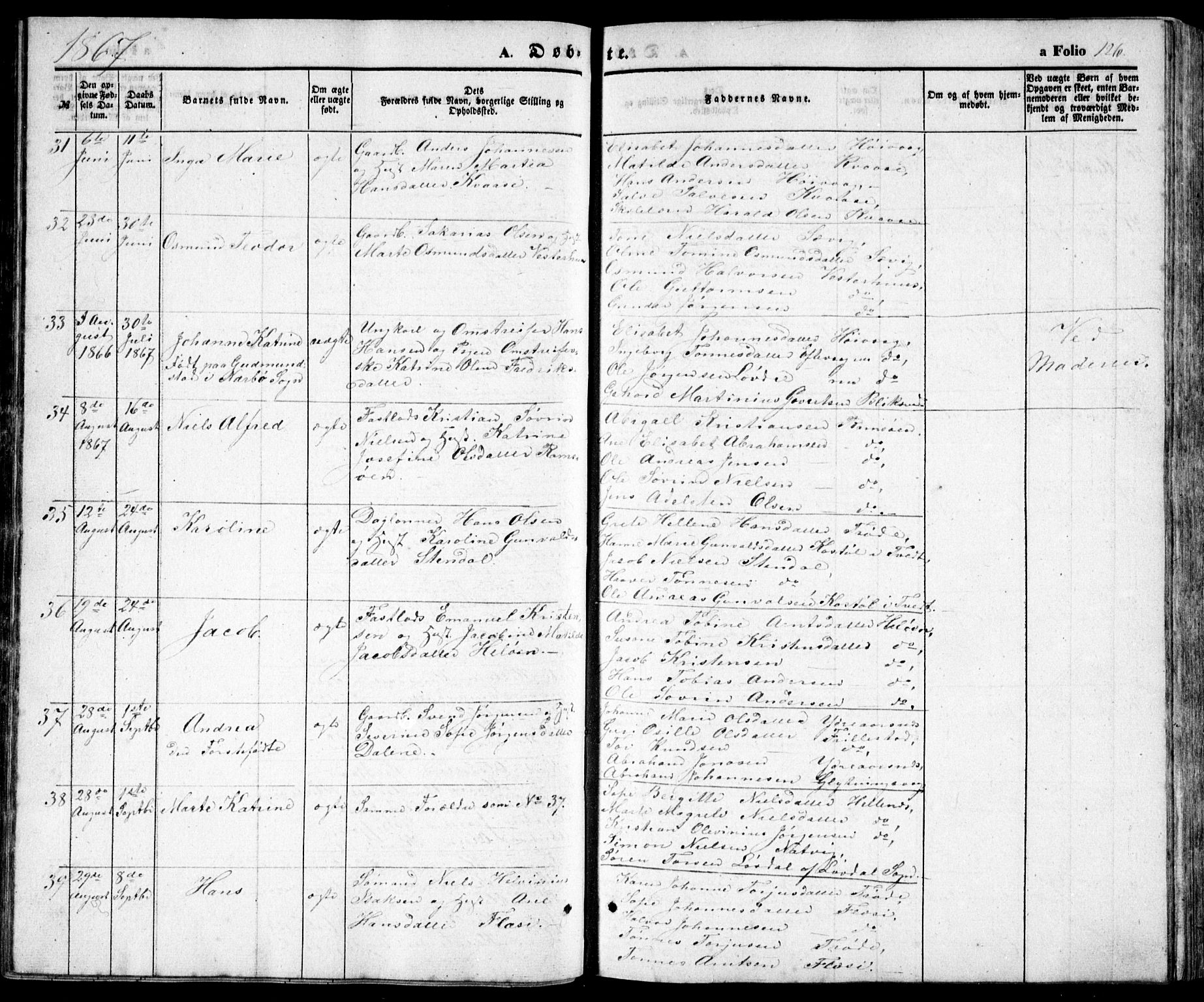 Høvåg sokneprestkontor, AV/SAK-1111-0025/F/Fb/L0002: Parish register (copy) no. B 2, 1847-1869, p. 126