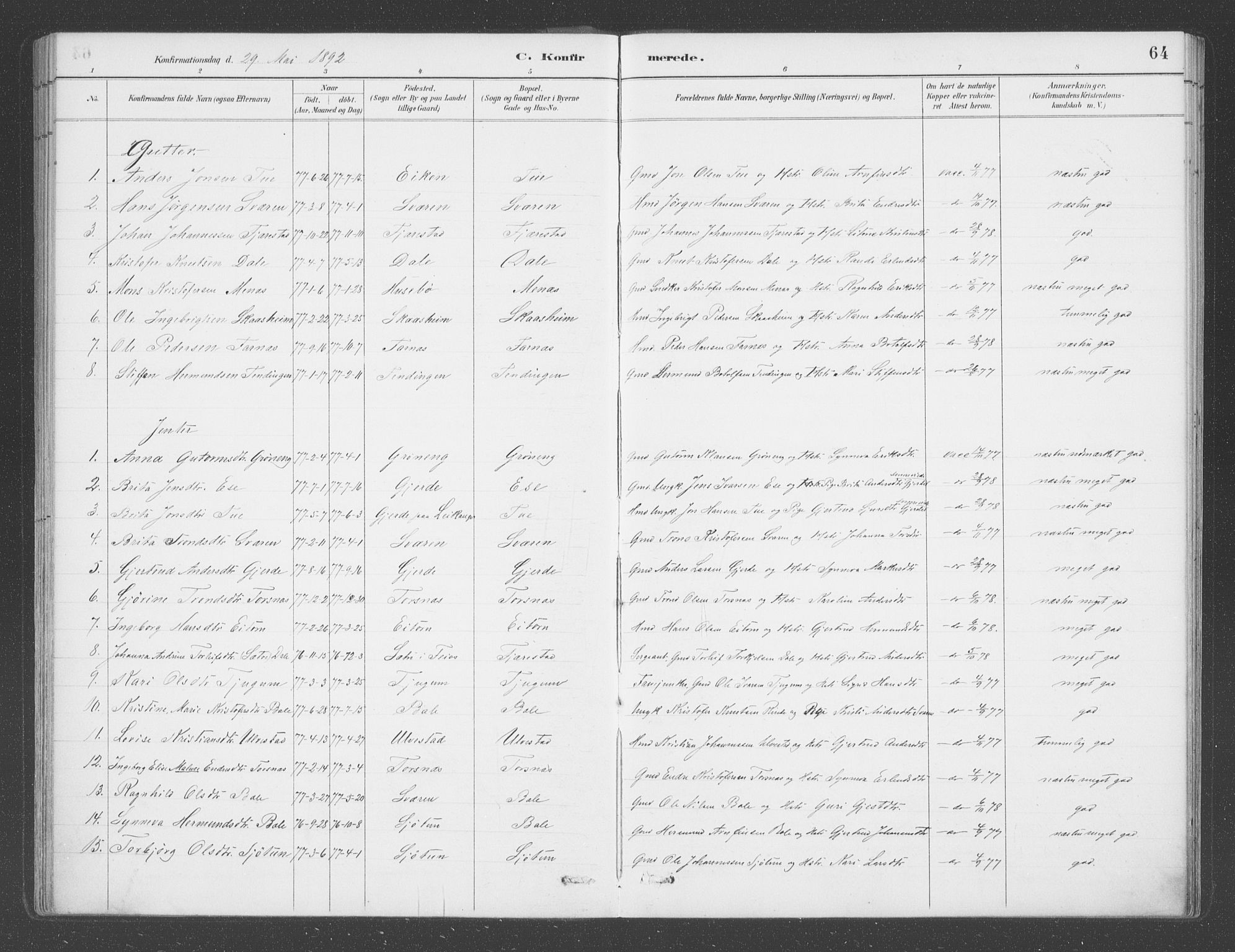 Balestrand sokneprestembete, AV/SAB-A-79601/H/Haa/Haab/L0001: Parish register (official) no. B  1, 1889-1910, p. 64