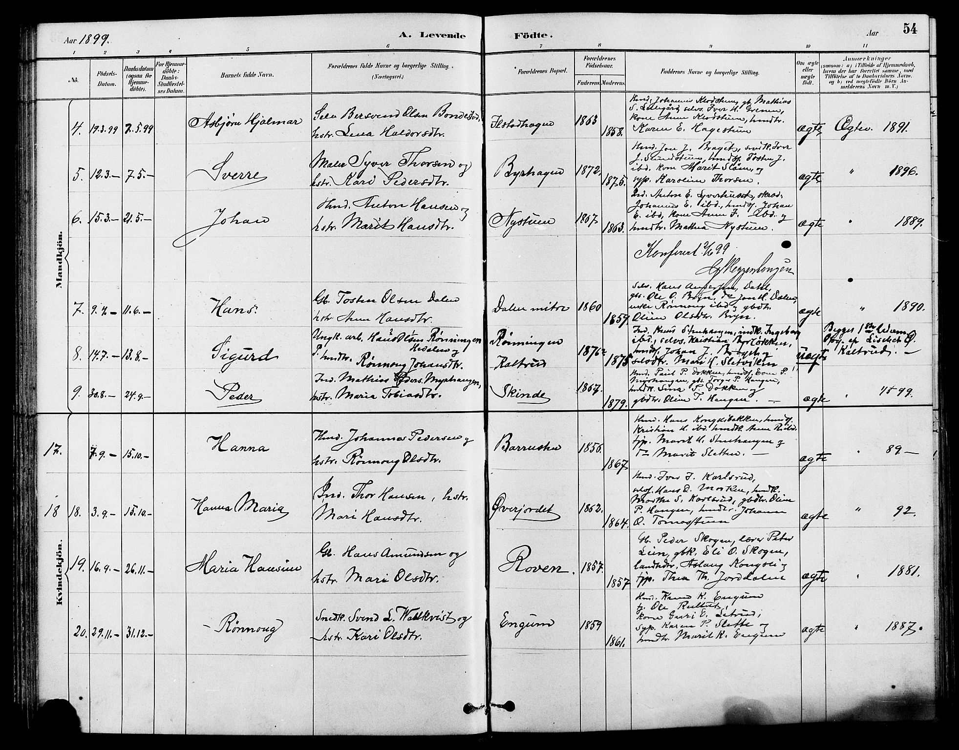 Nord-Fron prestekontor, SAH/PREST-080/H/Ha/Hab/L0004: Parish register (copy) no. 4, 1884-1914, p. 54