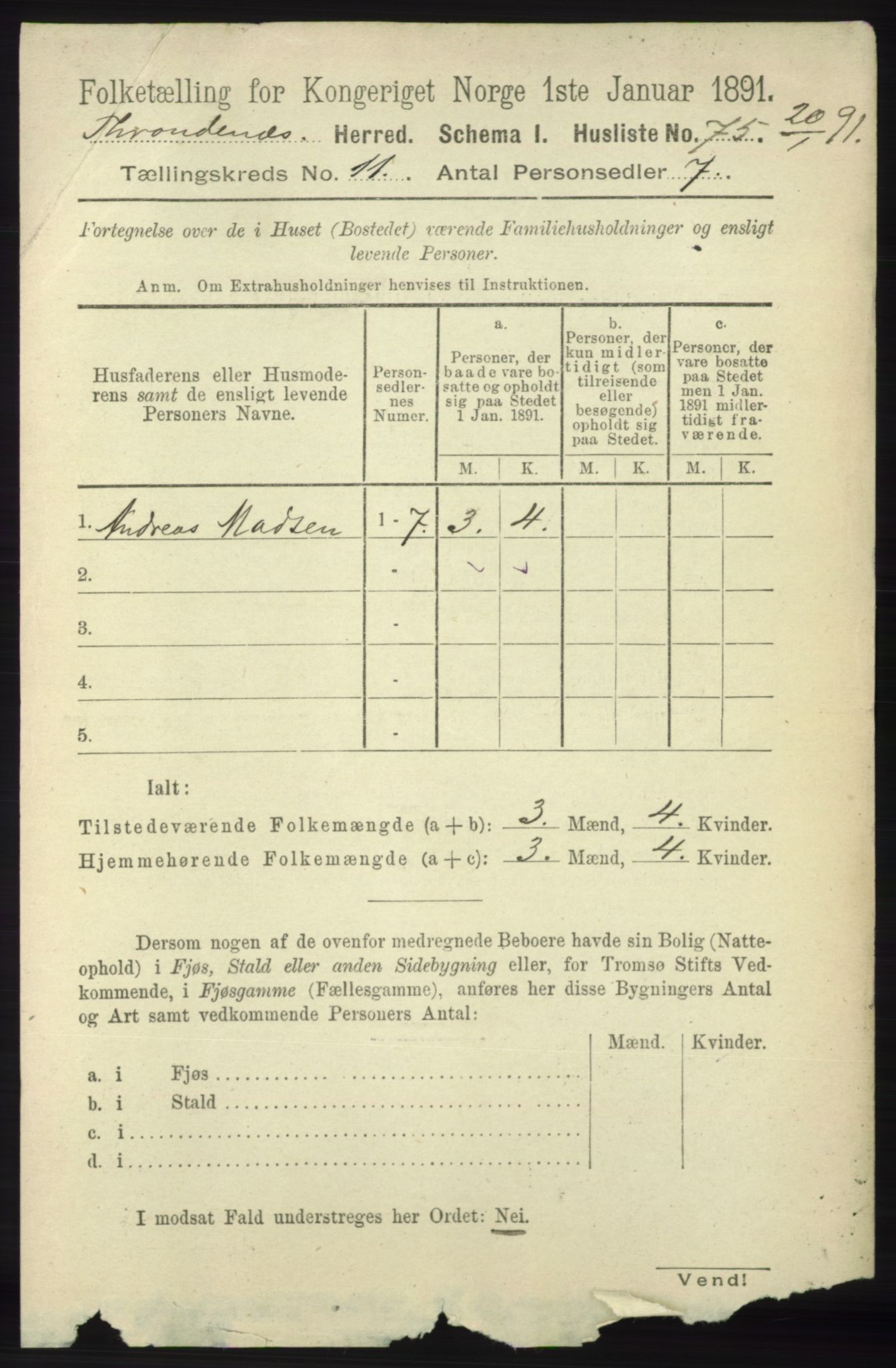 RA, 1891 census for 1914 Trondenes, 1891, p. 7997