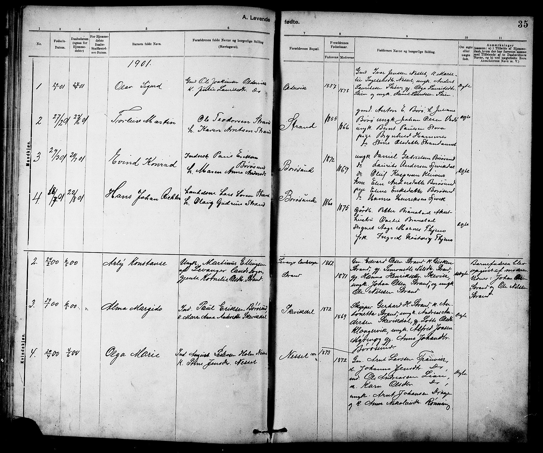 Ministerialprotokoller, klokkerbøker og fødselsregistre - Sør-Trøndelag, SAT/A-1456/639/L0573: Parish register (copy) no. 639C01, 1890-1905, p. 35