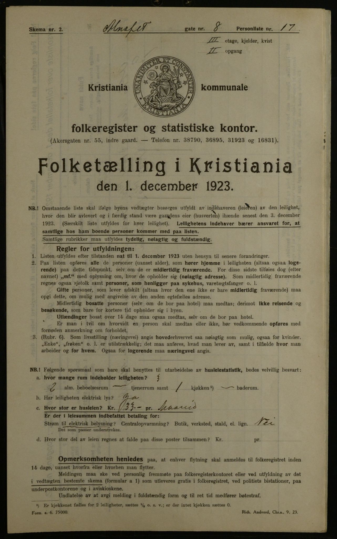 OBA, Municipal Census 1923 for Kristiania, 1923, p. 1407