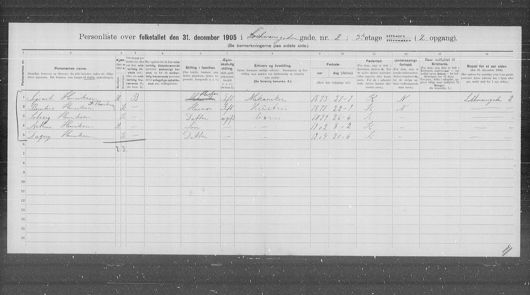 OBA, Municipal Census 1905 for Kristiania, 1905, p. 30627